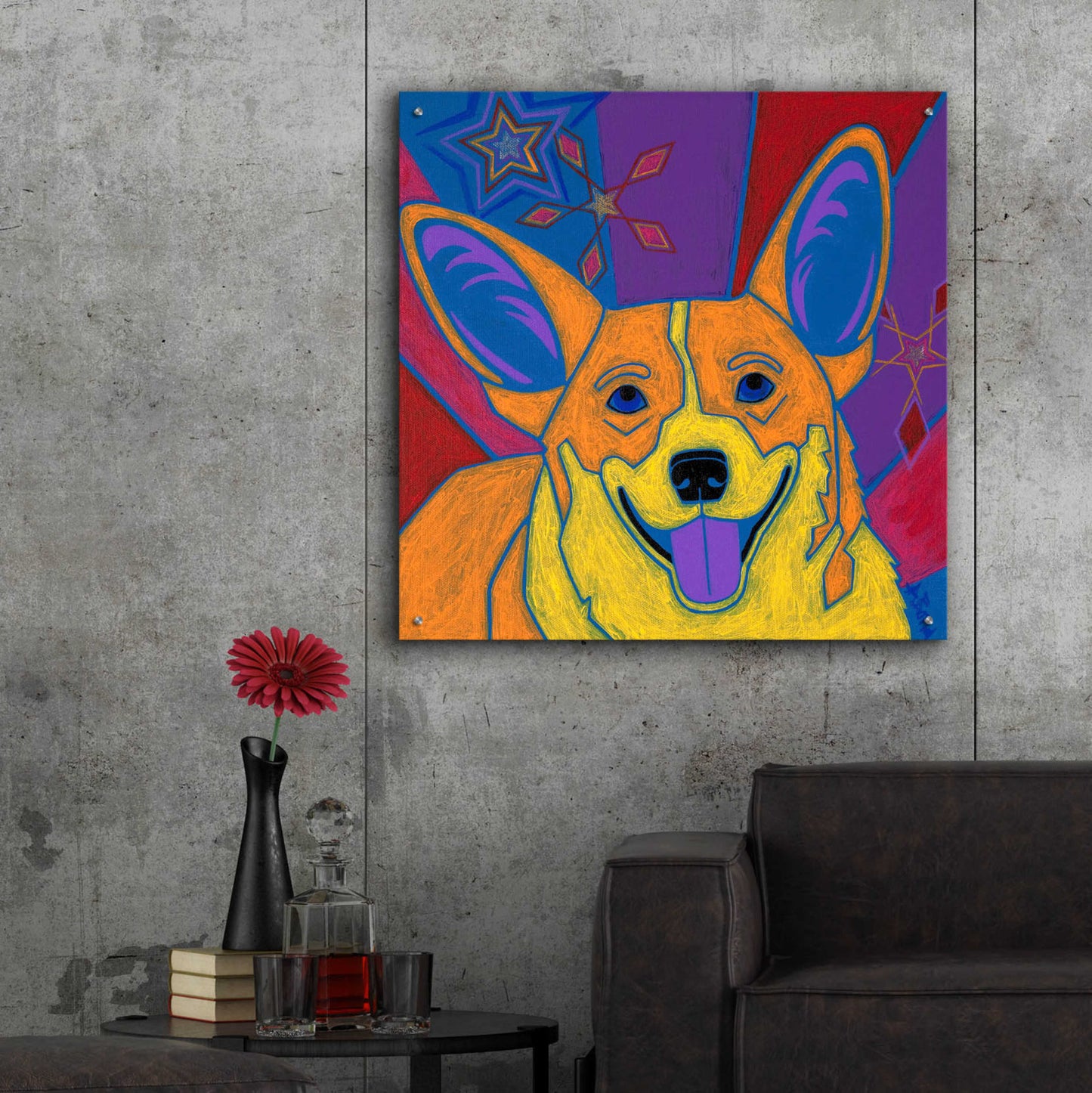 Epic Art 'Joyful Corgi' by Angela Bond Acrylic Glass Wall Art,36x36