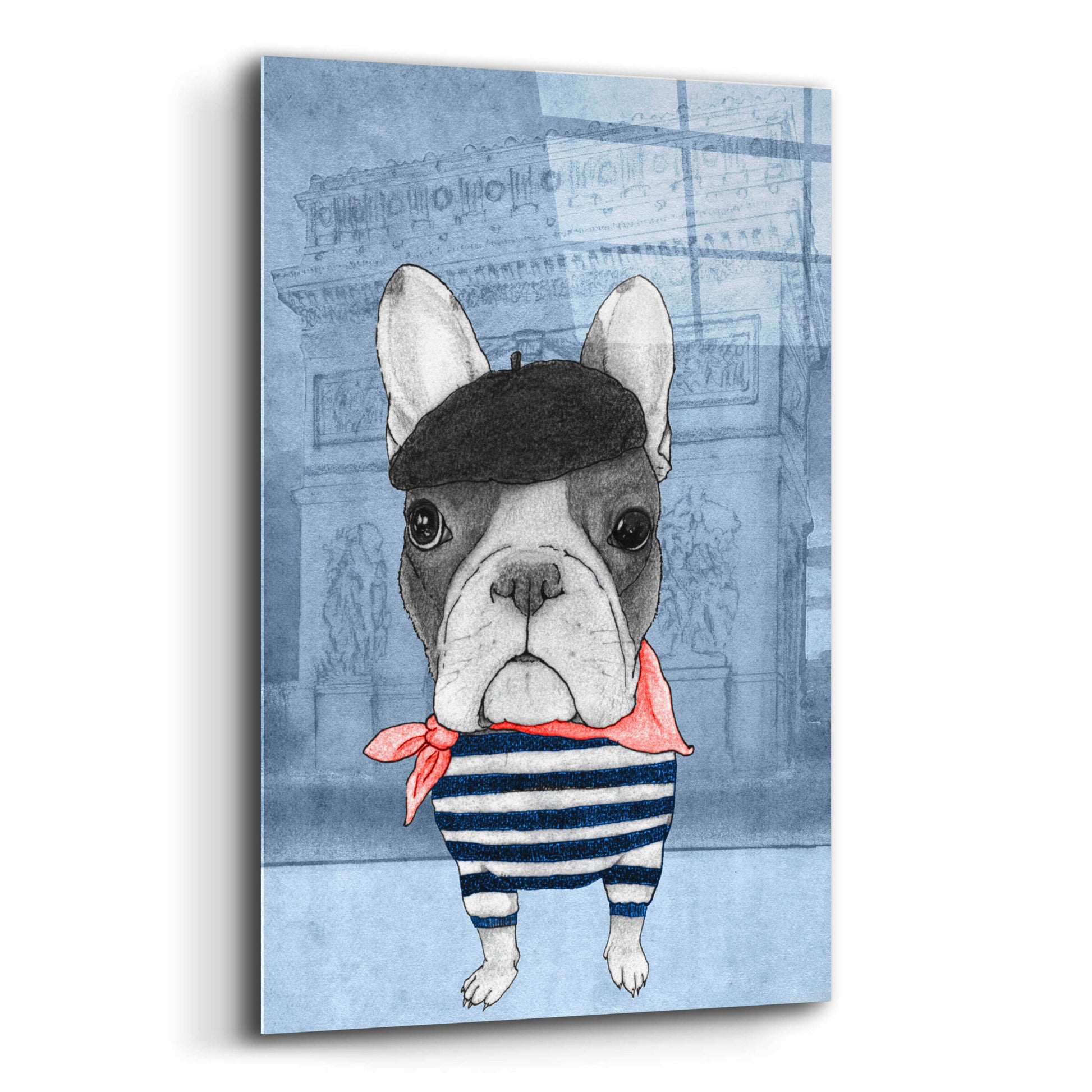 Epic Art 'French Bulldog with Arc de Triomphe' by Barruf Acrylic Glass Wall Art,12x16