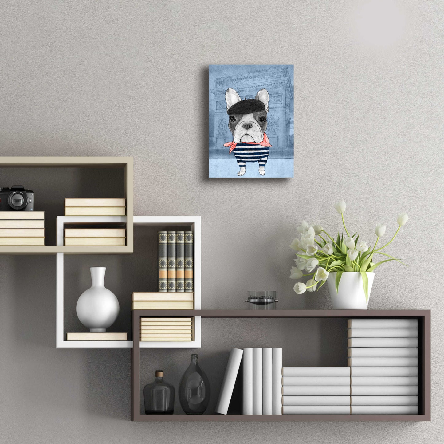 Epic Art 'French Bulldog with Arc de Triomphe' by Barruf Acrylic Glass Wall Art,12x16