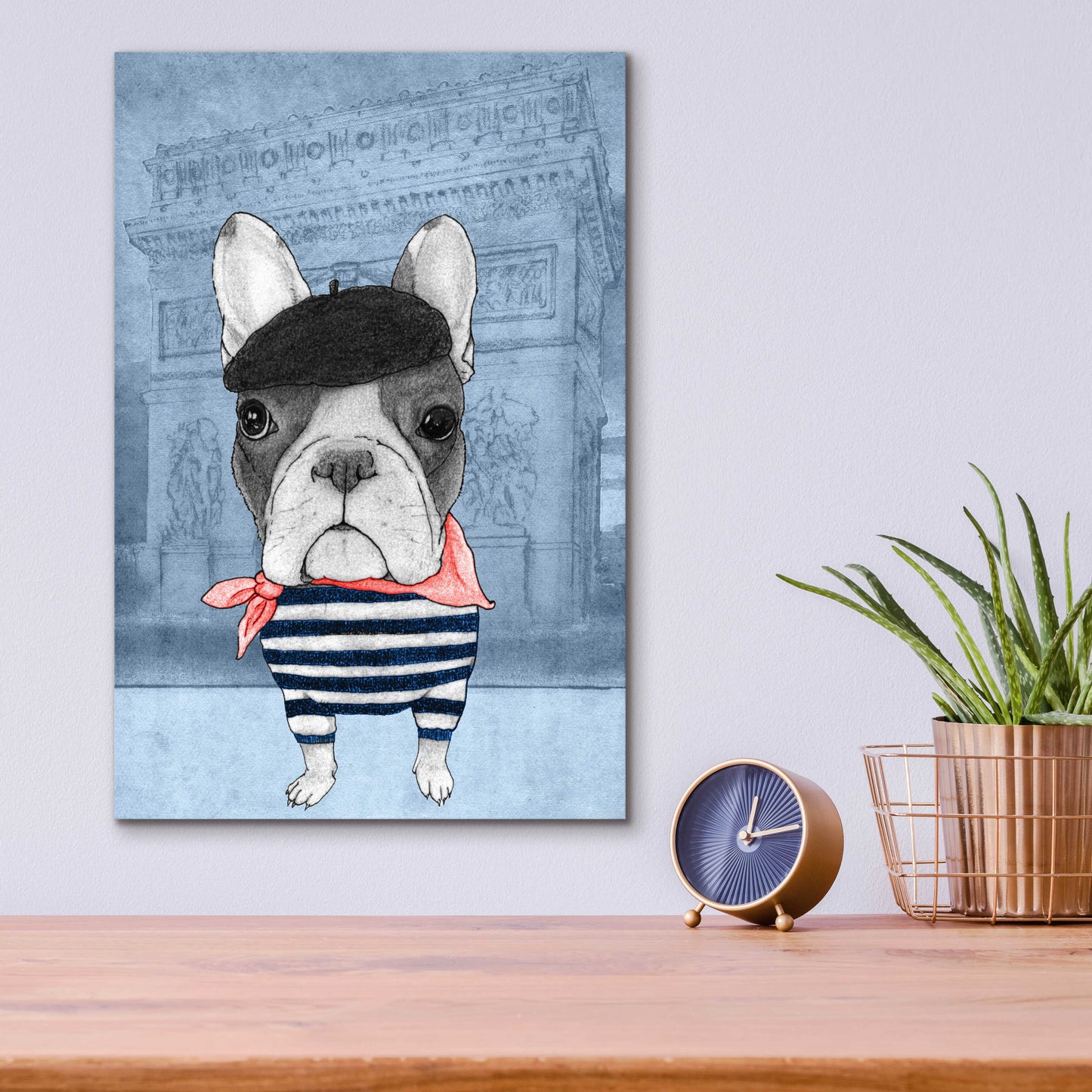 Epic Art 'French Bulldog with Arc de Triomphe' by Barruf Acrylic Glass Wall Art,12x16