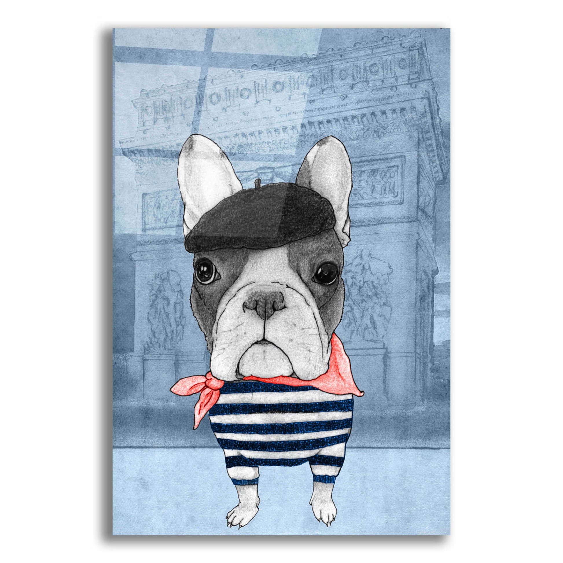 Epic Art 'French Bulldog with Arc de Triomphe' by Barruf Acrylic Glass Wall Art,12x16