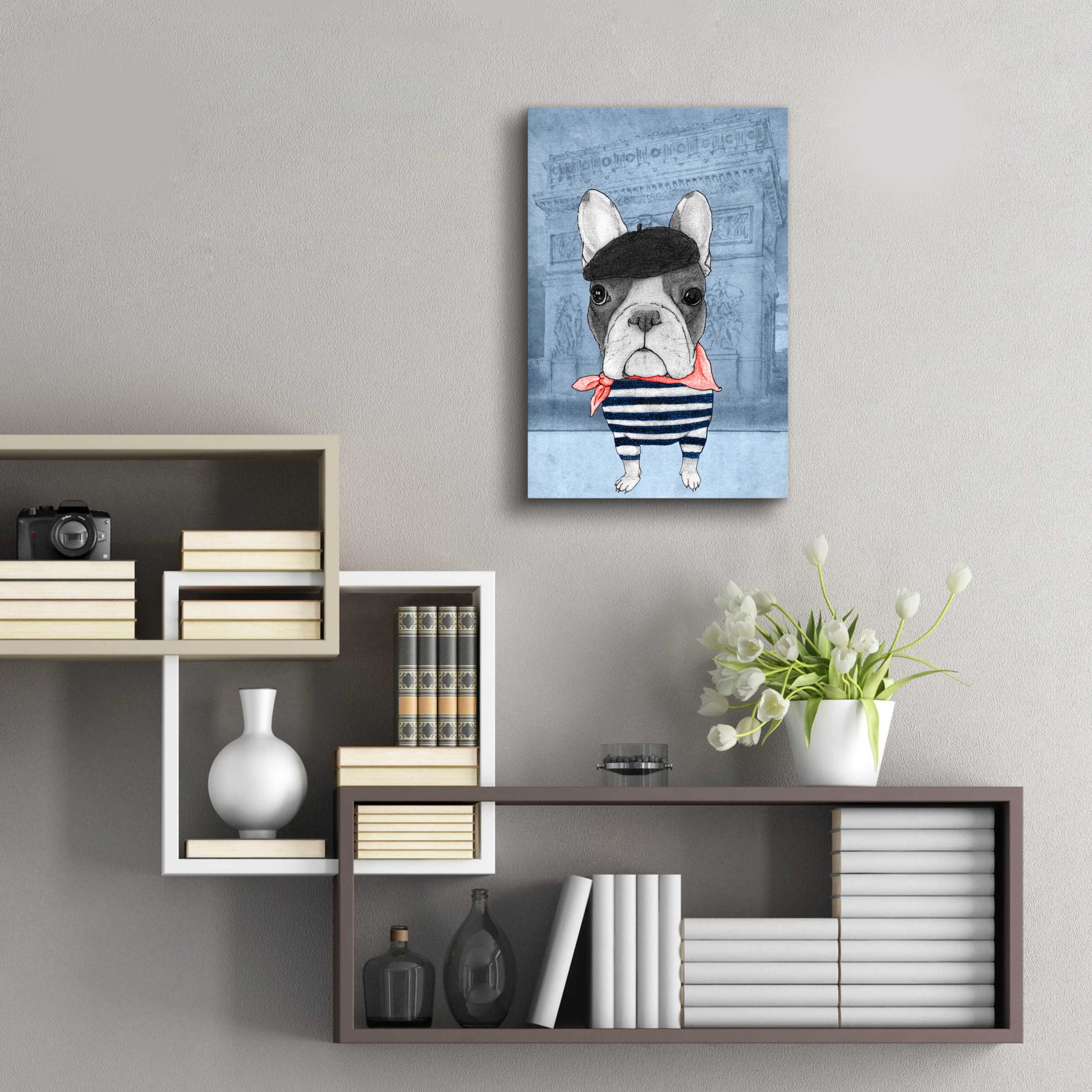 Epic Art 'French Bulldog with Arc de Triomphe' by Barruf Acrylic Glass Wall Art,16x24