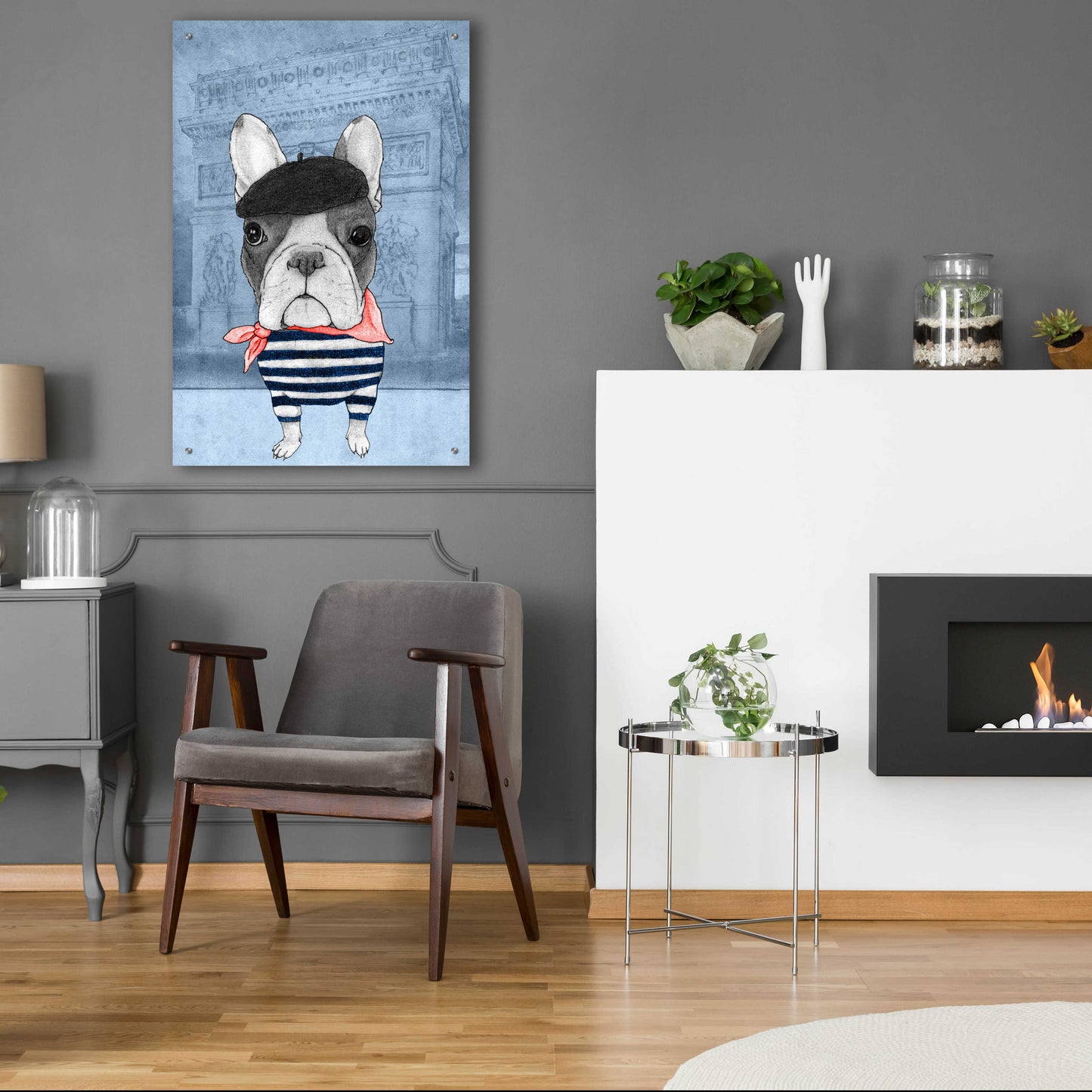 Epic Art 'French Bulldog with Arc de Triomphe' by Barruf Acrylic Glass Wall Art,24x36