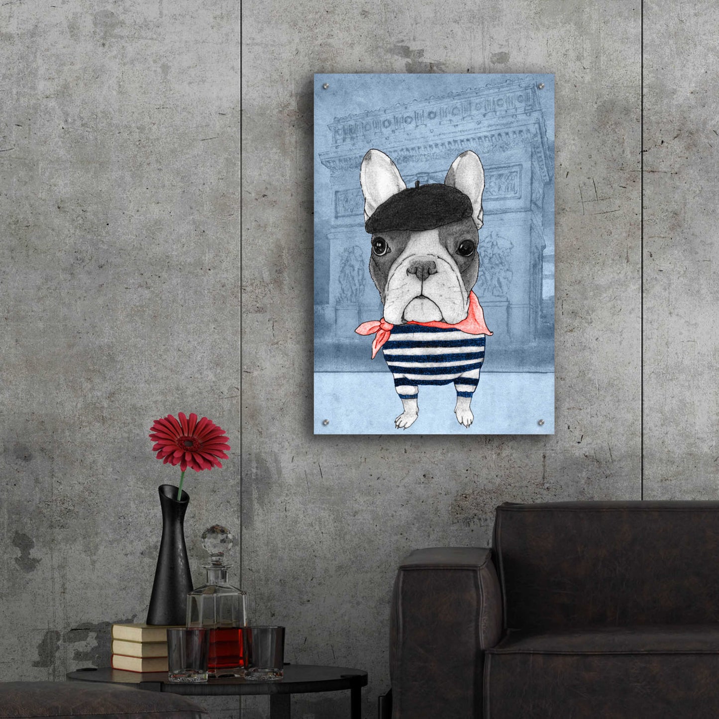 Epic Art 'French Bulldog with Arc de Triomphe' by Barruf Acrylic Glass Wall Art,24x36