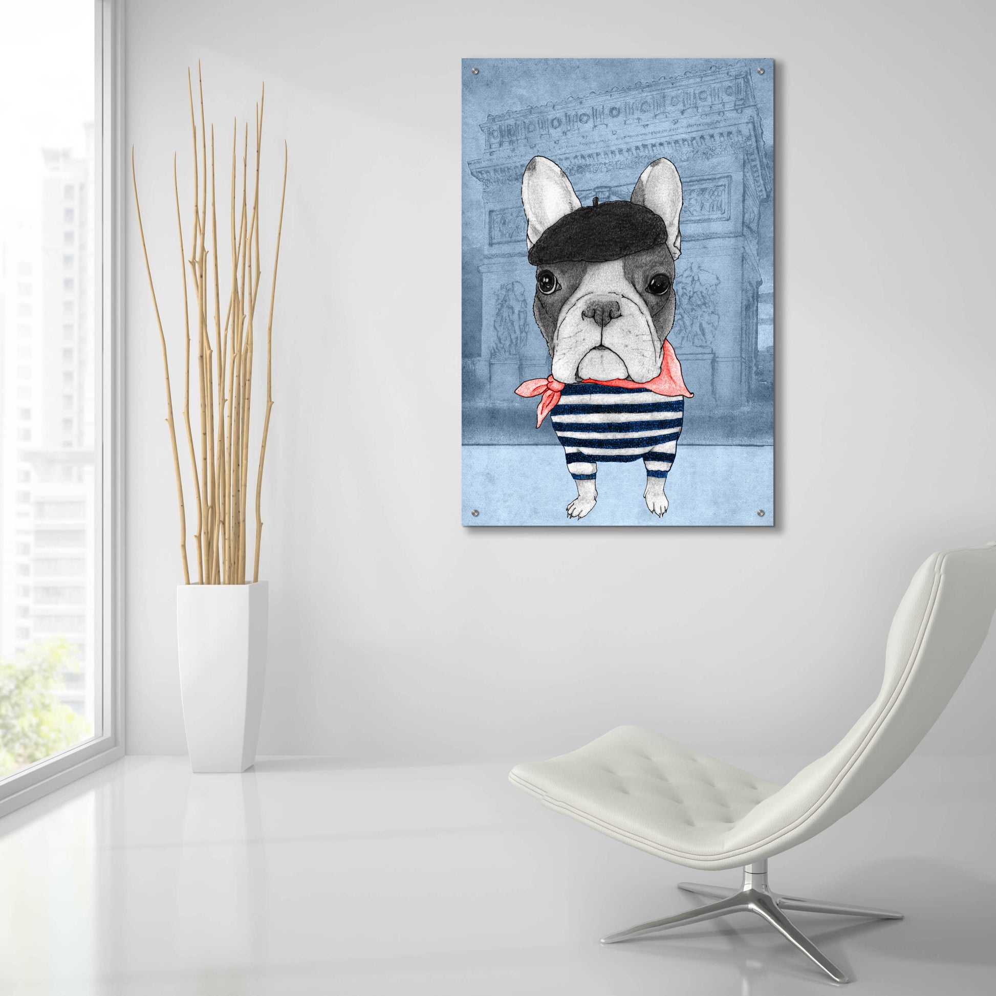 Epic Art 'French Bulldog with Arc de Triomphe' by Barruf Acrylic Glass Wall Art,24x36