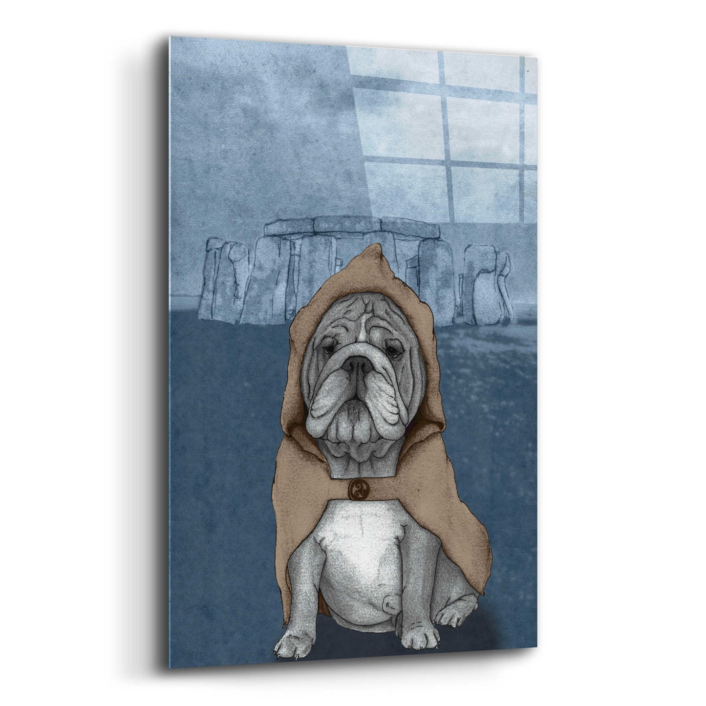 Epic Art 'English Bulldog with Stonehenge' by Barruf Acrylic Glass Wall Art,12x16