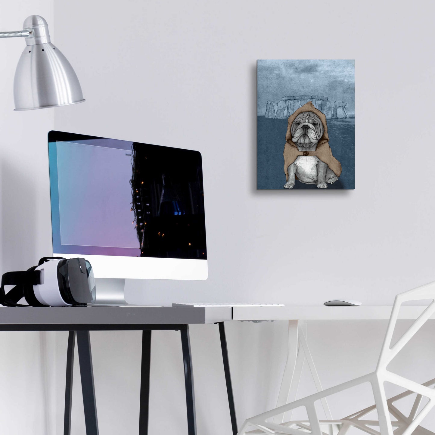 Epic Art 'English Bulldog with Stonehenge' by Barruf Acrylic Glass Wall Art,12x16