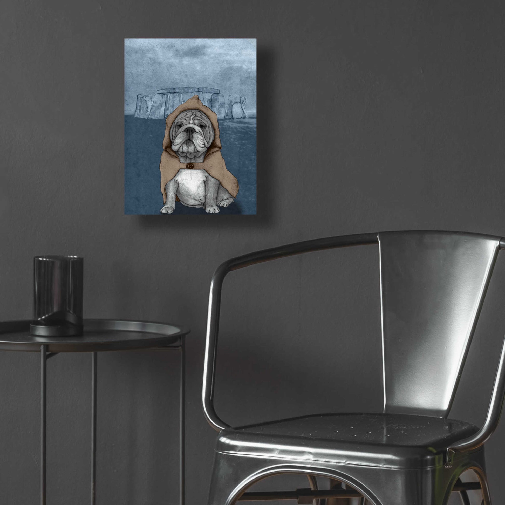 Epic Art 'English Bulldog with Stonehenge' by Barruf Acrylic Glass Wall Art,12x16