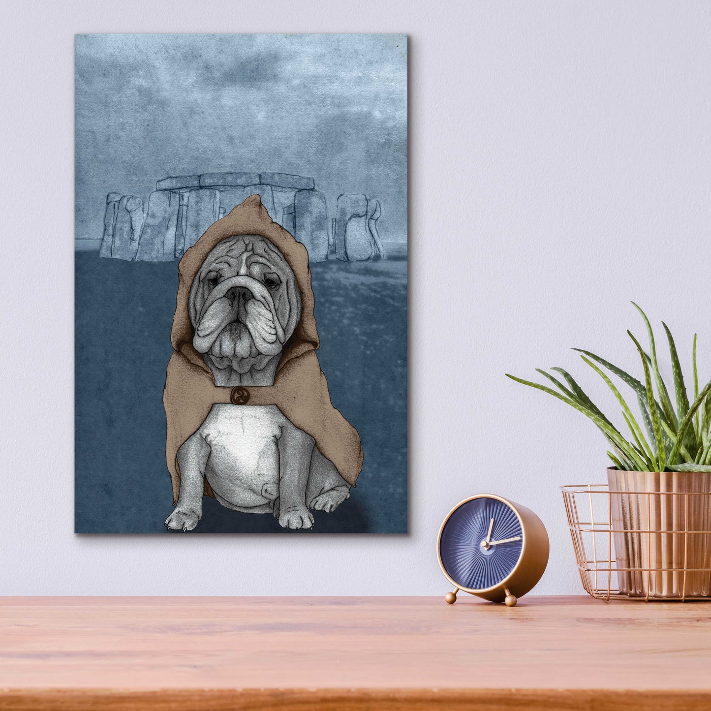 Epic Art 'English Bulldog with Stonehenge' by Barruf Acrylic Glass Wall Art,12x16