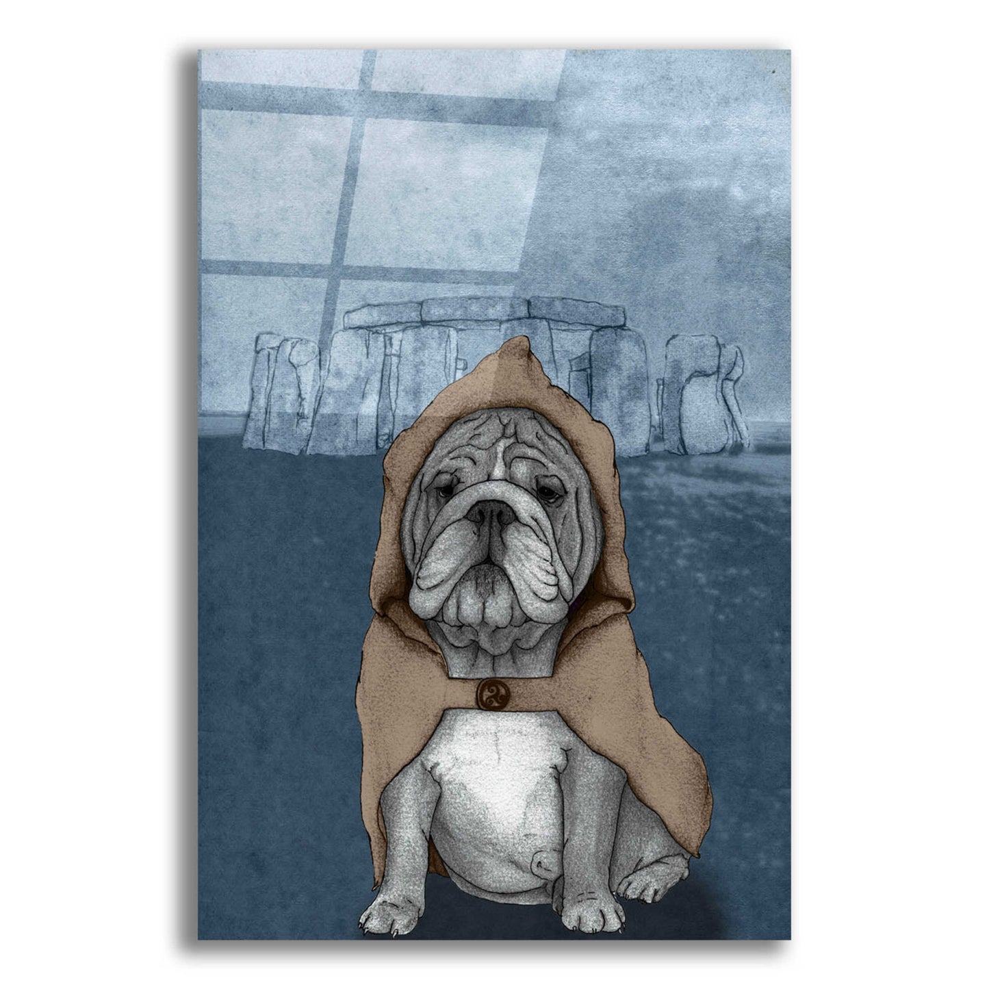 Epic Art 'English Bulldog with Stonehenge' by Barruf Acrylic Glass Wall Art,12x16