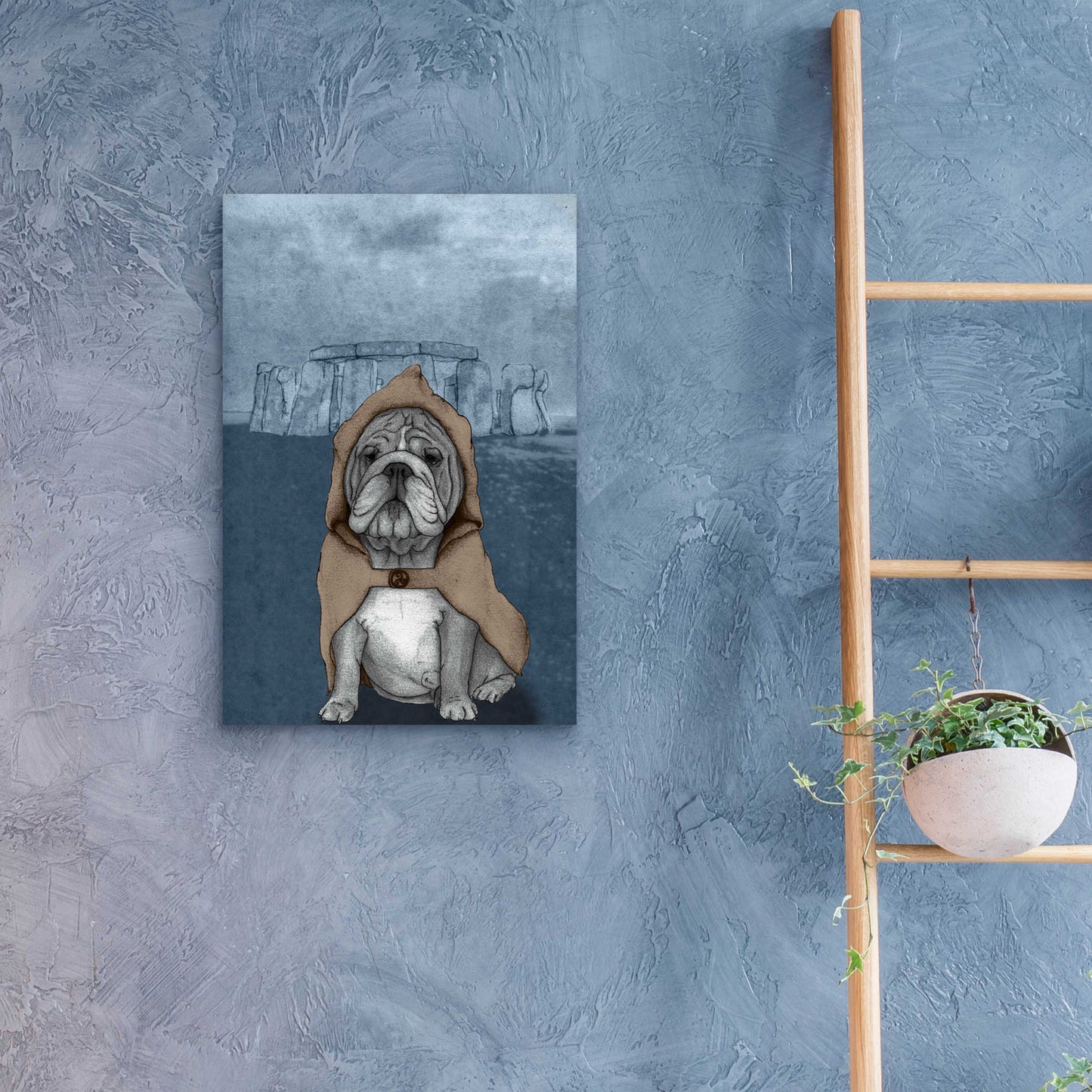 Epic Art 'English Bulldog with Stonehenge' by Barruf Acrylic Glass Wall Art,16x24