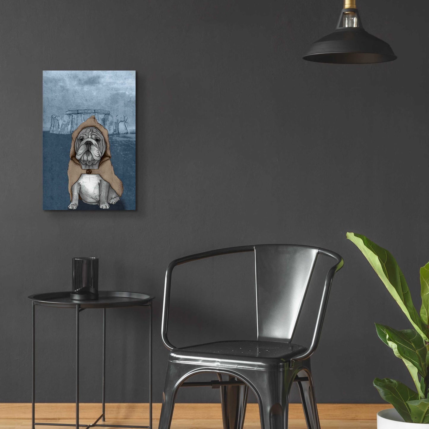 Epic Art 'English Bulldog with Stonehenge' by Barruf Acrylic Glass Wall Art,16x24