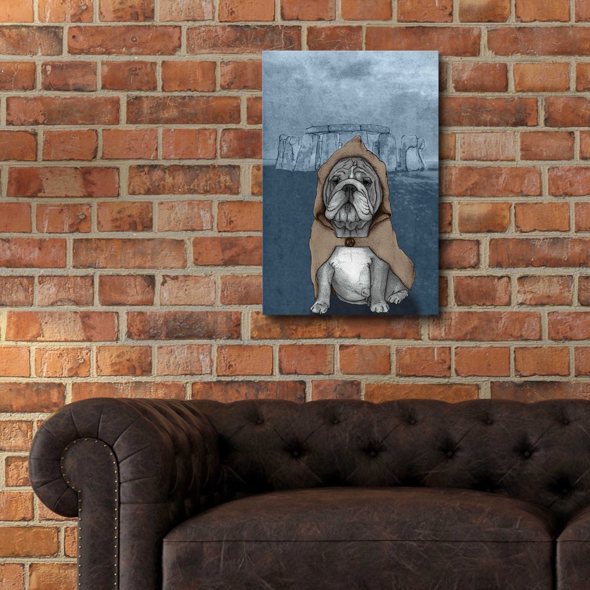 Epic Art 'English Bulldog with Stonehenge' by Barruf Acrylic Glass Wall Art,16x24