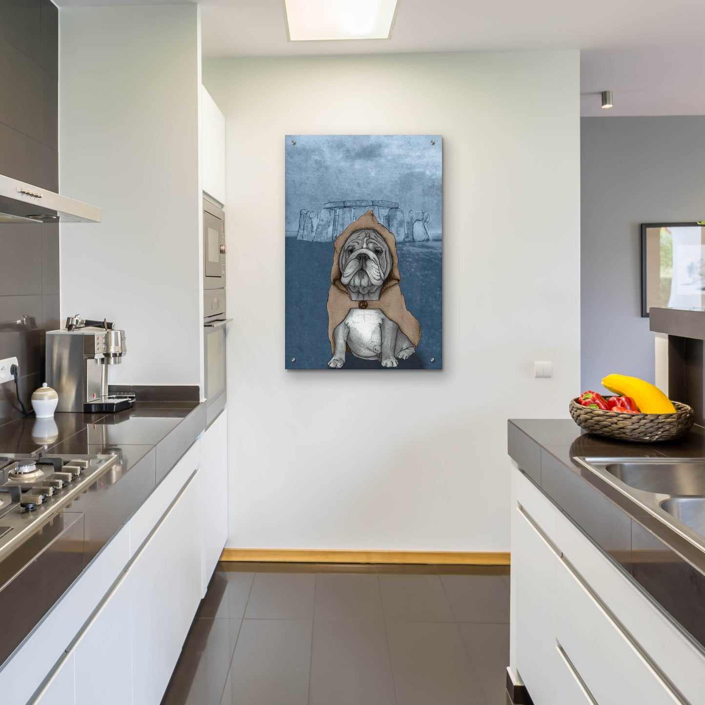 Epic Art 'English Bulldog with Stonehenge' by Barruf Acrylic Glass Wall Art,24x36