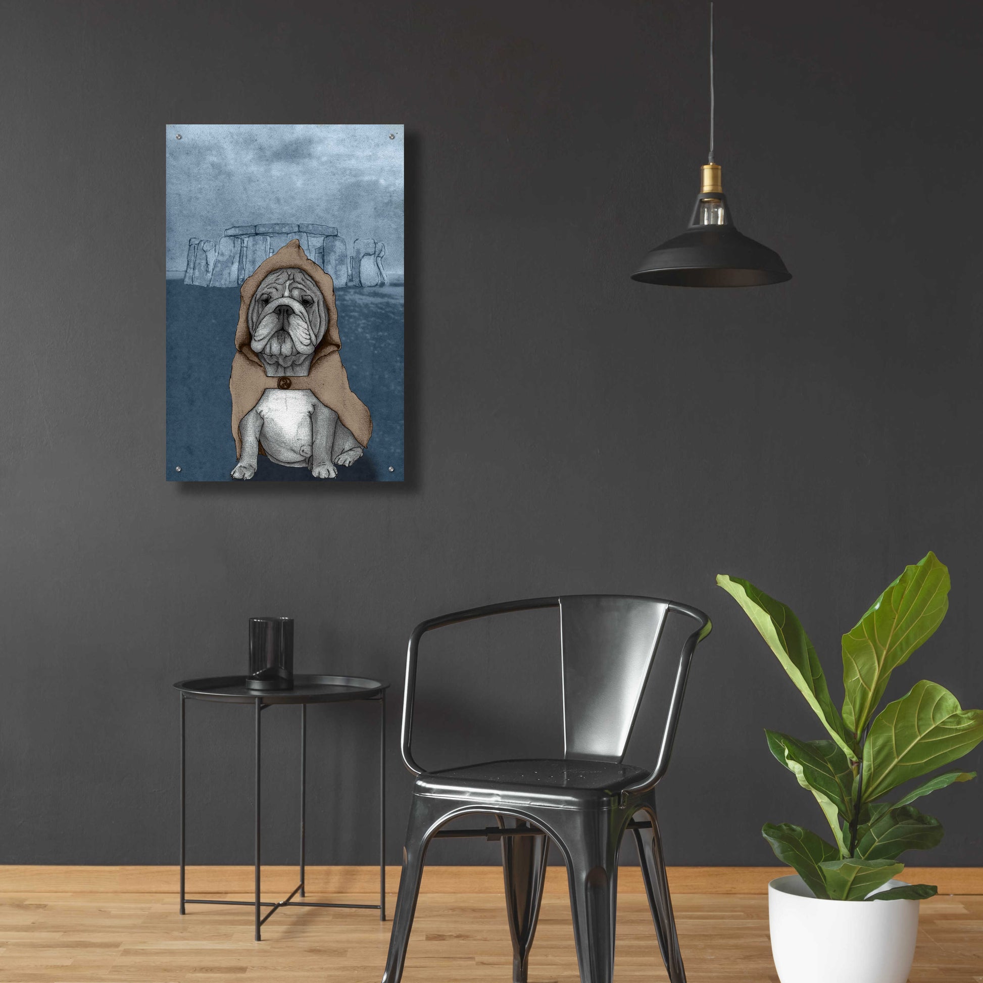 Epic Art 'English Bulldog with Stonehenge' by Barruf Acrylic Glass Wall Art,24x36