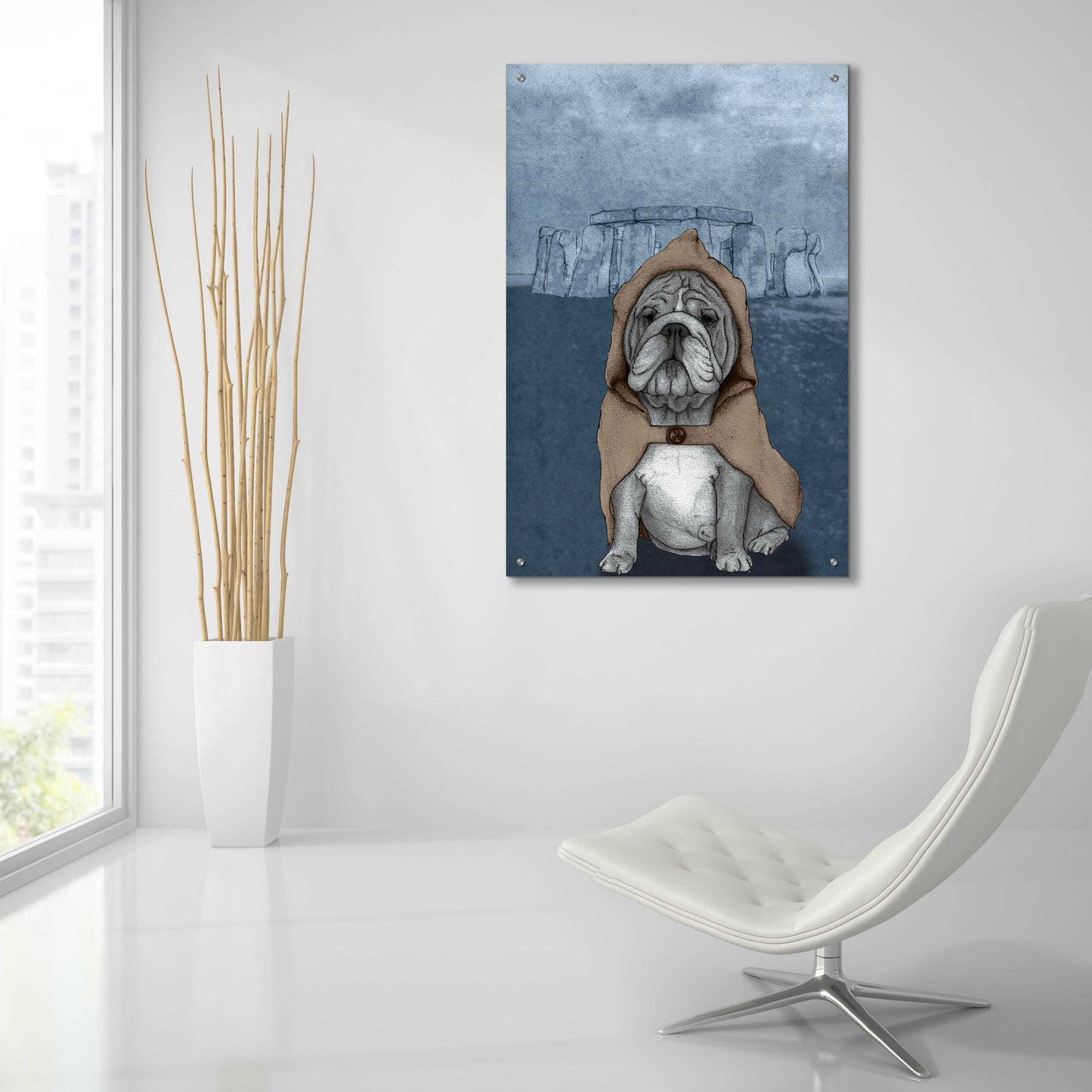 Epic Art 'English Bulldog with Stonehenge' by Barruf Acrylic Glass Wall Art,24x36