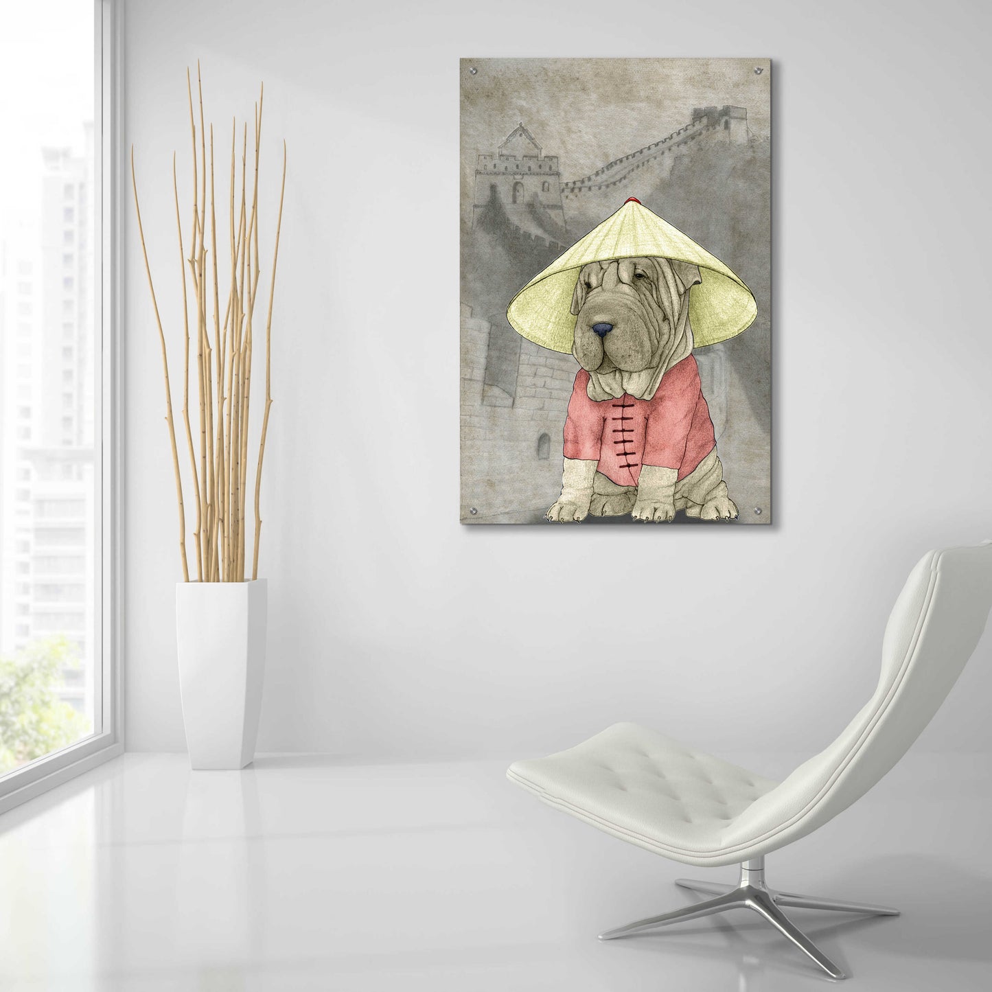 Epic Art 'Shar Pei with the Great Wall' by Barruf Acrylic Glass Wall Art,24x36