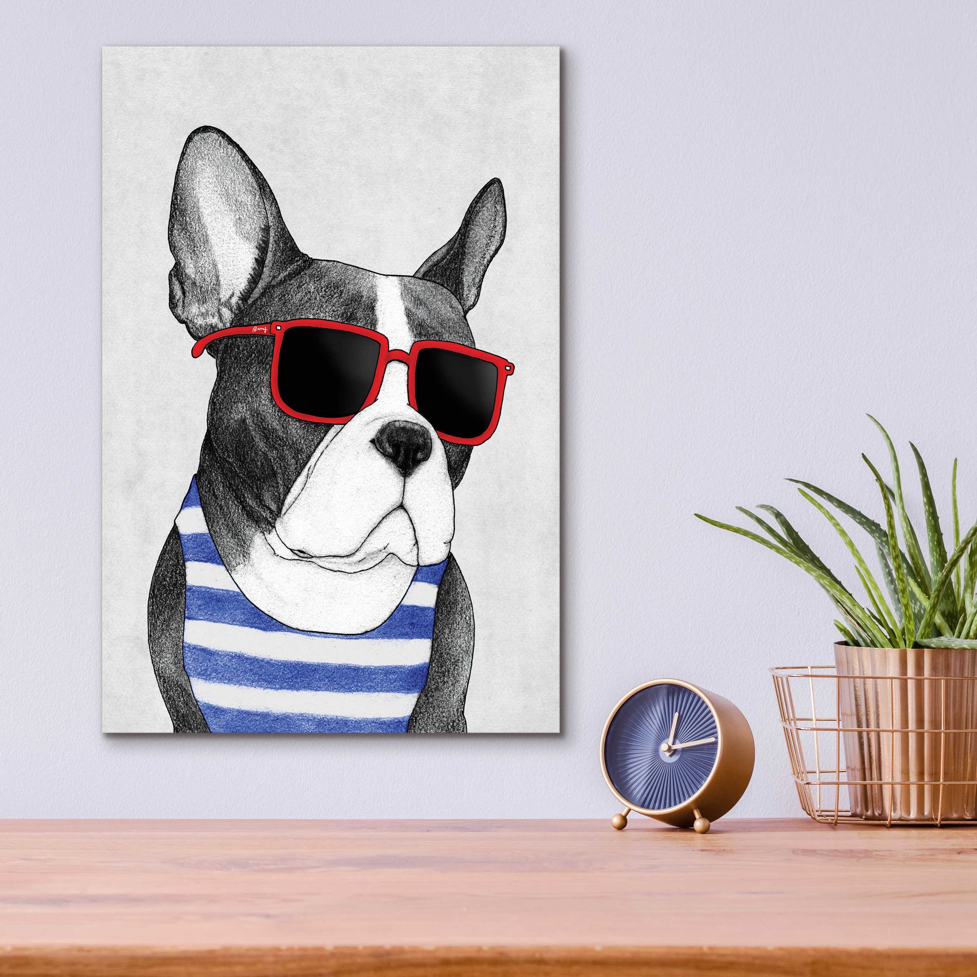 Epic Art 'Frenchie Summer Style' by Barruf Acrylic Glass Wall Art,12x16