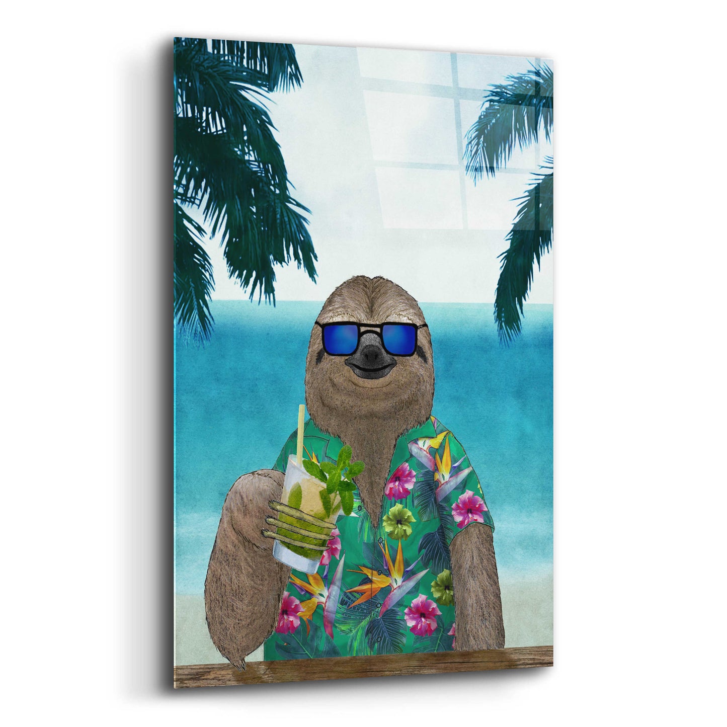 Epic Art 'Sloth on Summer Holidays' by Barruf Acrylic Glass Wall Art,12x16