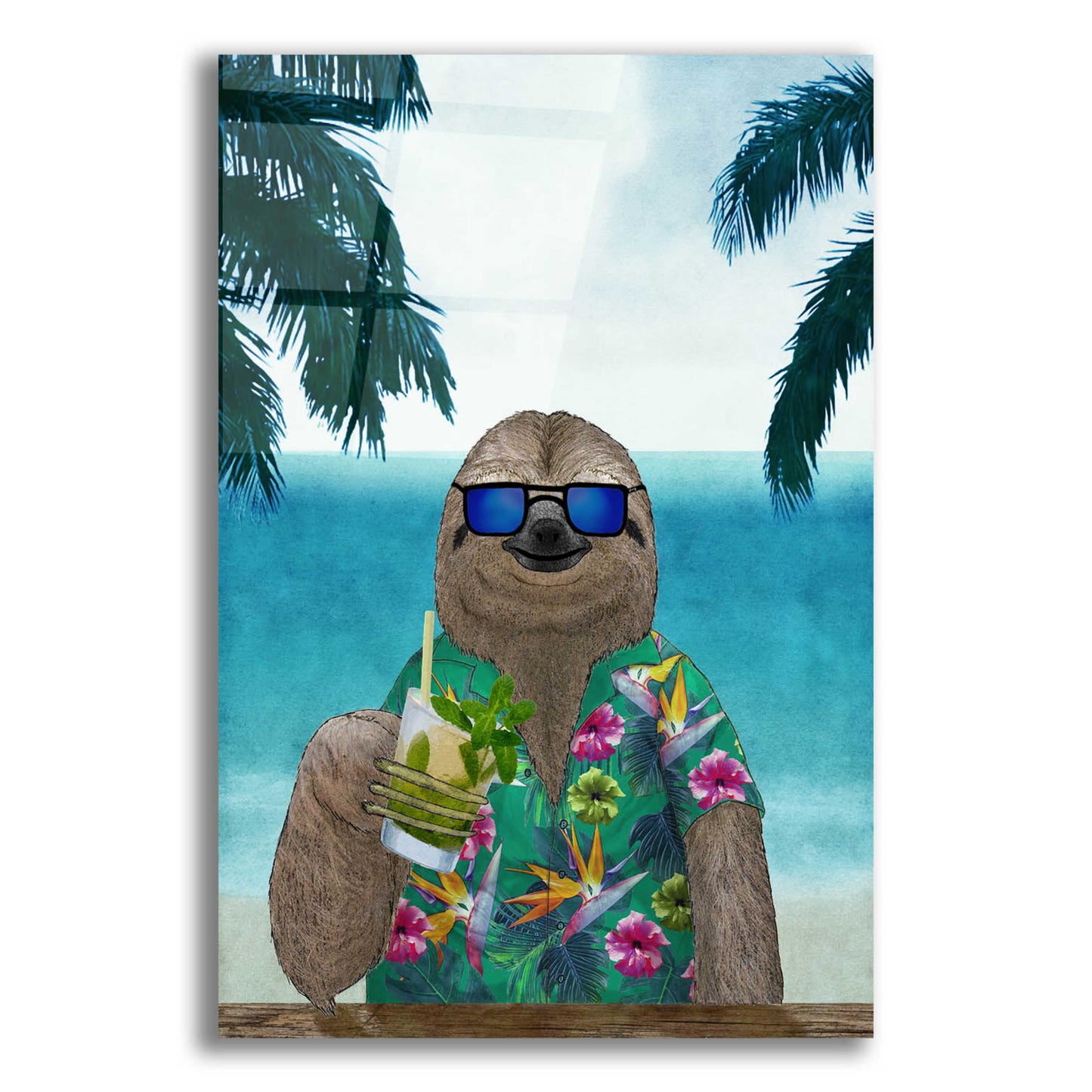 Epic Art 'Sloth on Summer Holidays' by Barruf Acrylic Glass Wall Art,12x16