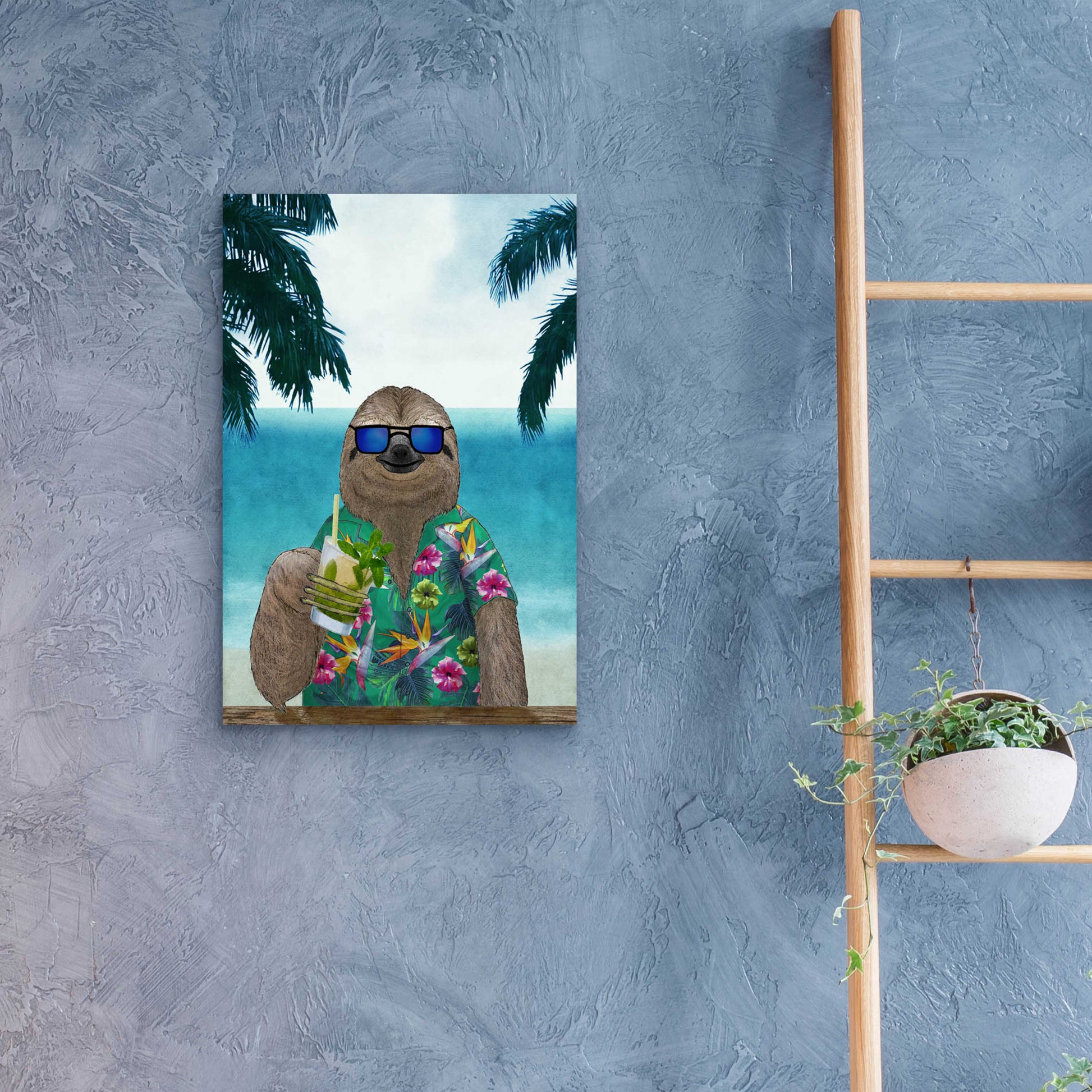 Epic Art 'Sloth on Summer Holidays' by Barruf Acrylic Glass Wall Art,16x24