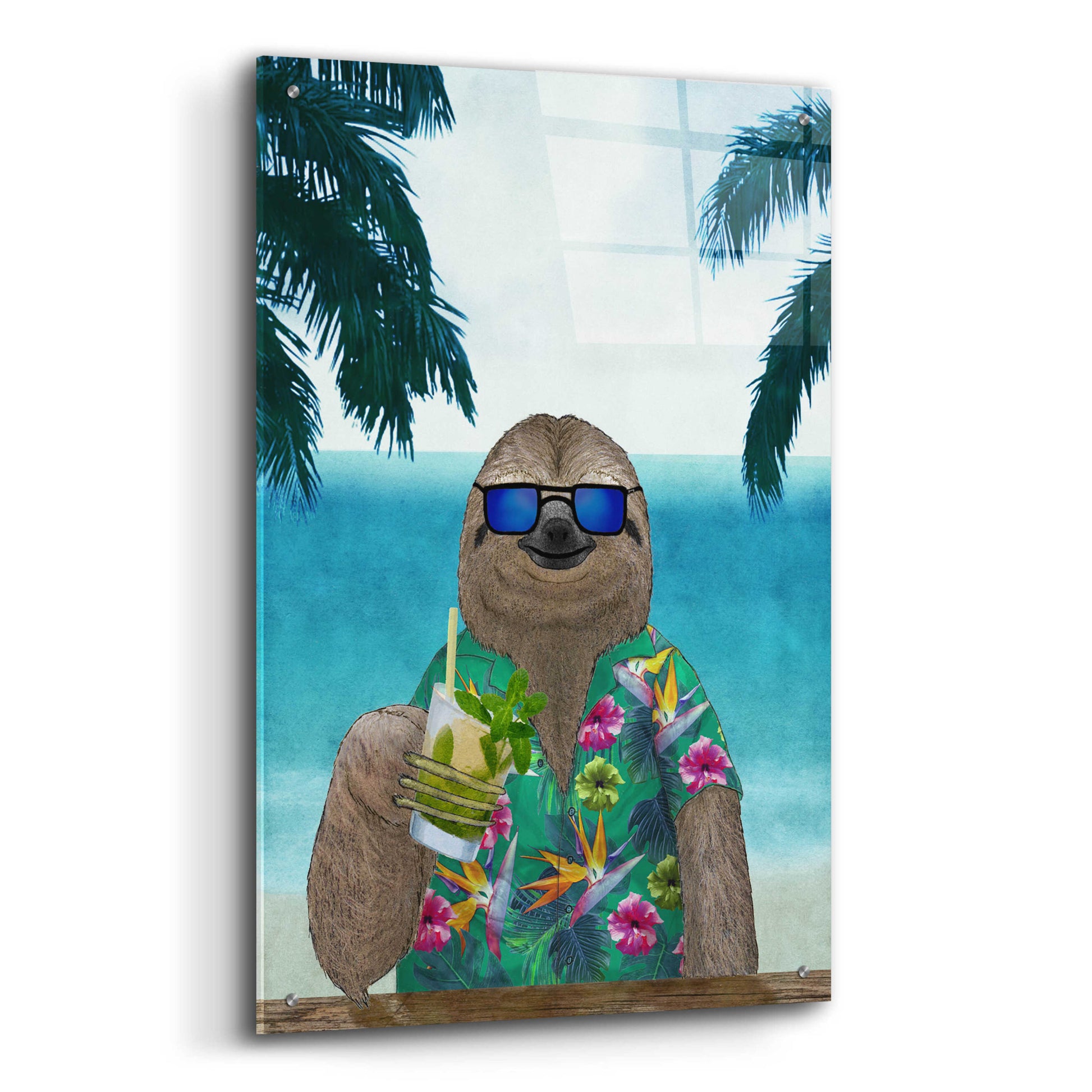Epic Art 'Sloth on Summer Holidays' by Barruf Acrylic Glass Wall Art,24x36