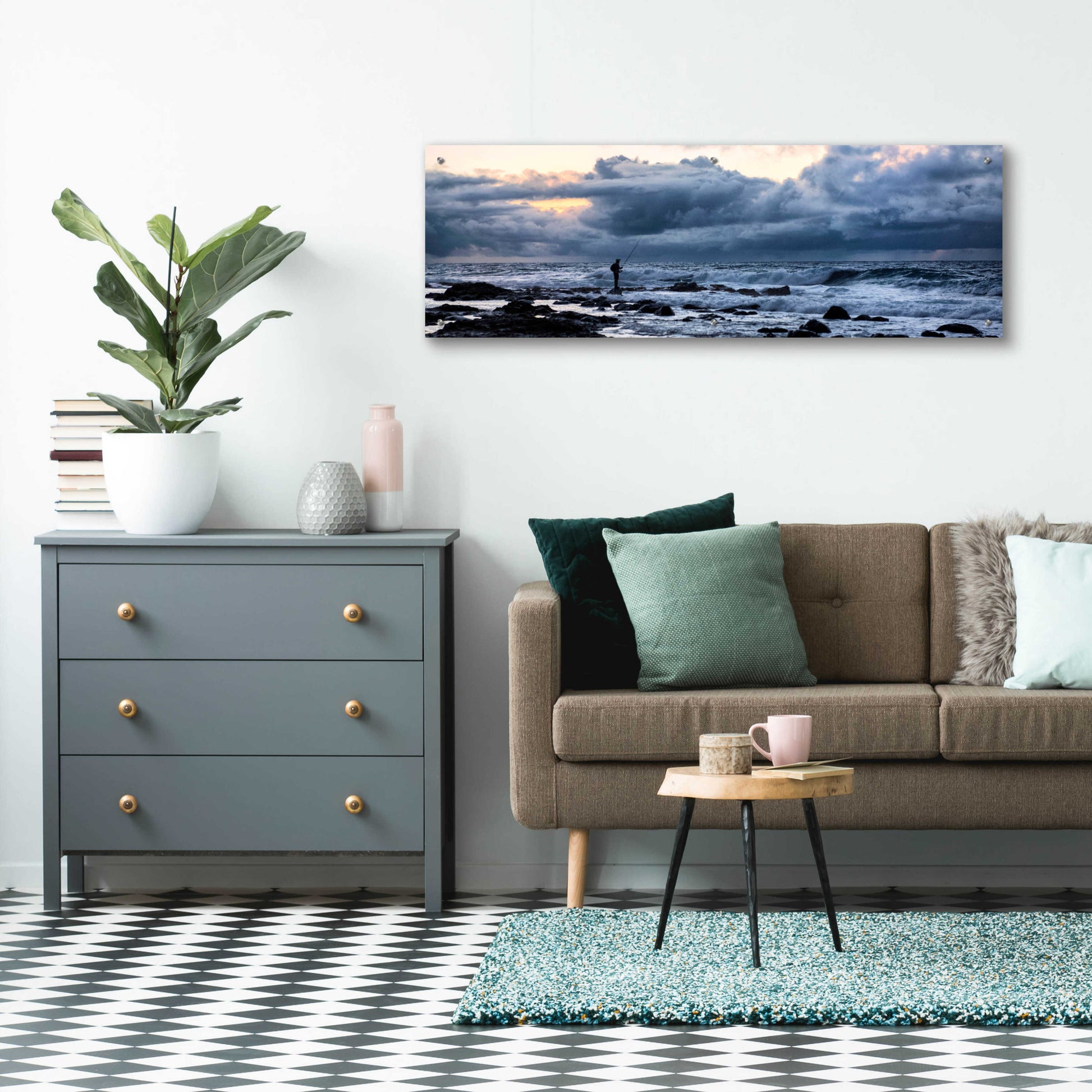 Epic Art 'Surf Fishing' by Daniel Burt Acrylic Glass Wall Art,48x16