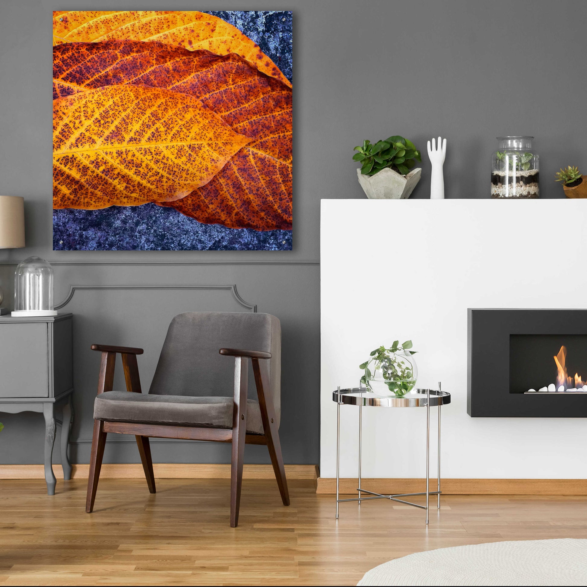 Epic Art 'Three Leaves' by Jan Bell Acrylic Glass Wall Art,36x36