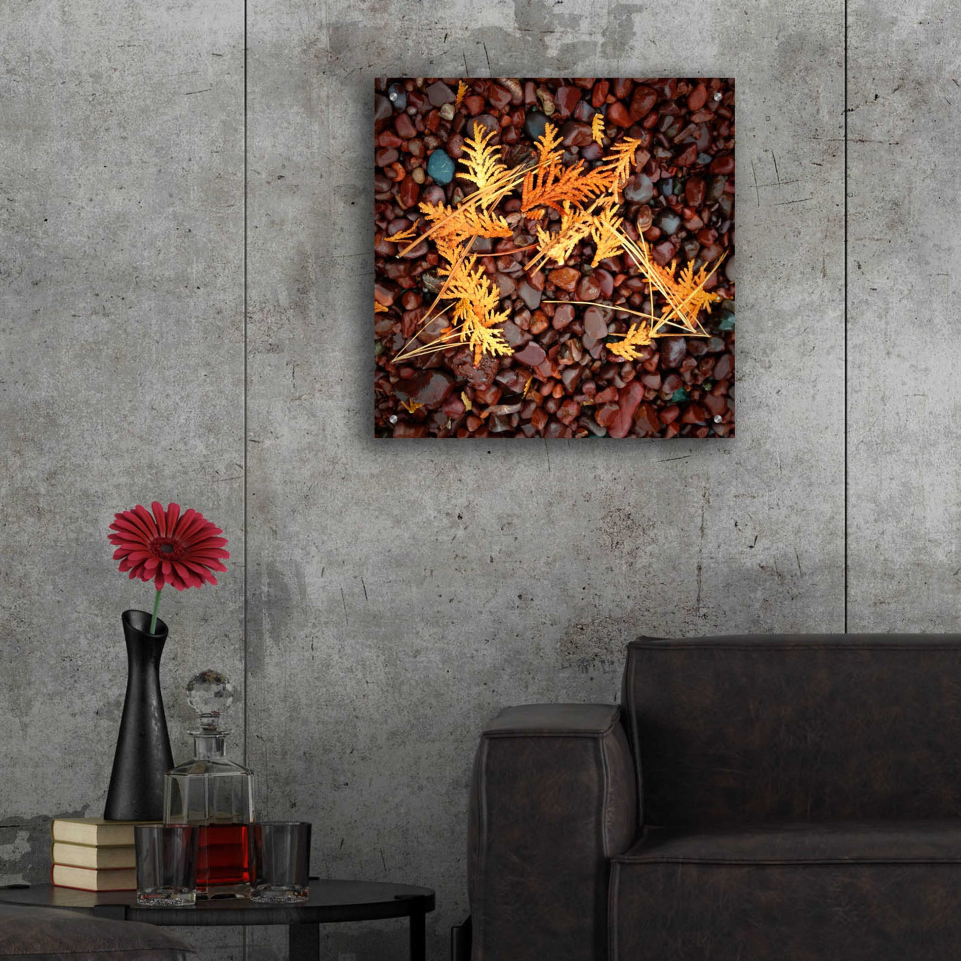 Epic Art 'Brown Pebbles with Cedar' by Jan Bell Acrylic Glass Wall Art,24x24