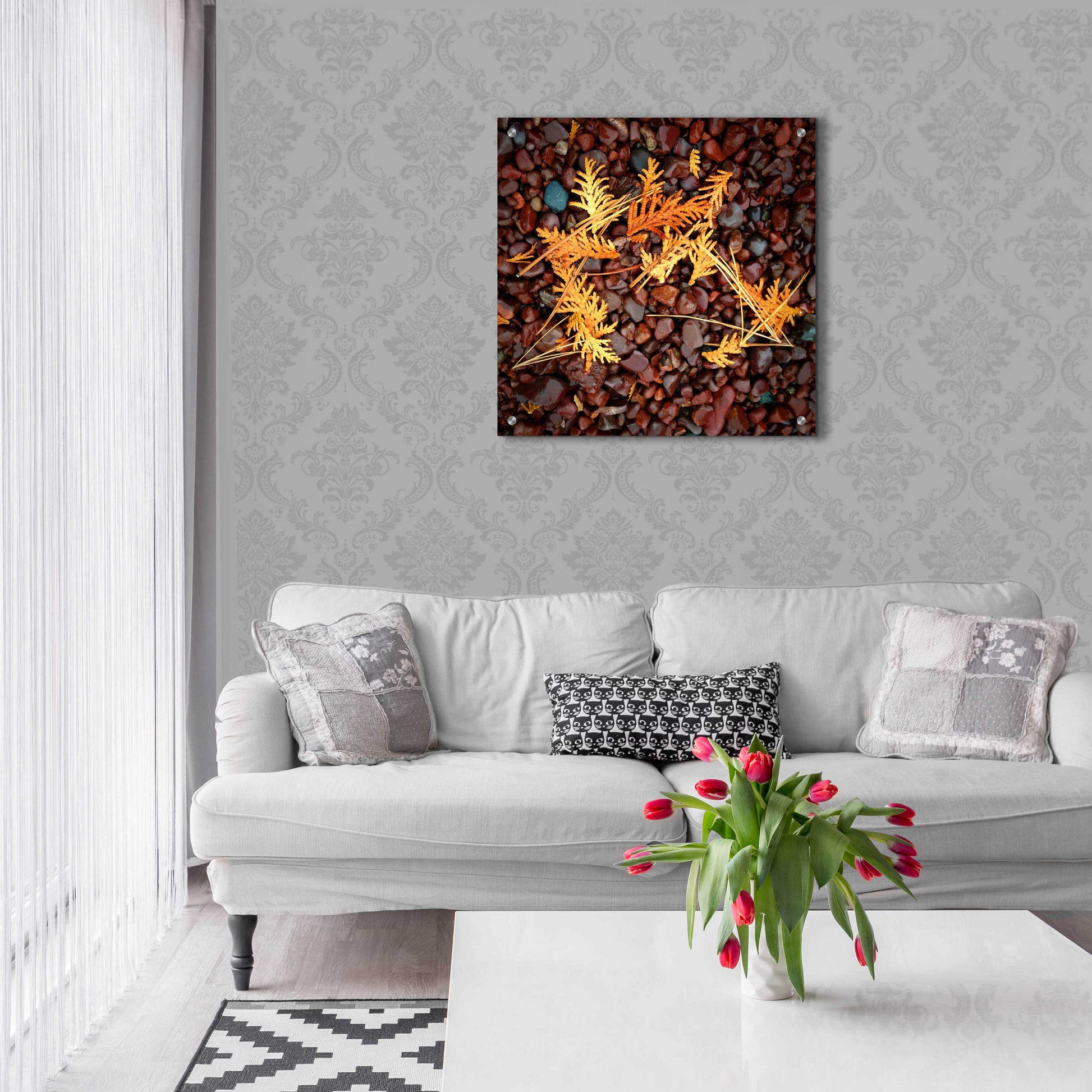 Epic Art 'Brown Pebbles with Cedar' by Jan Bell Acrylic Glass Wall Art,24x24