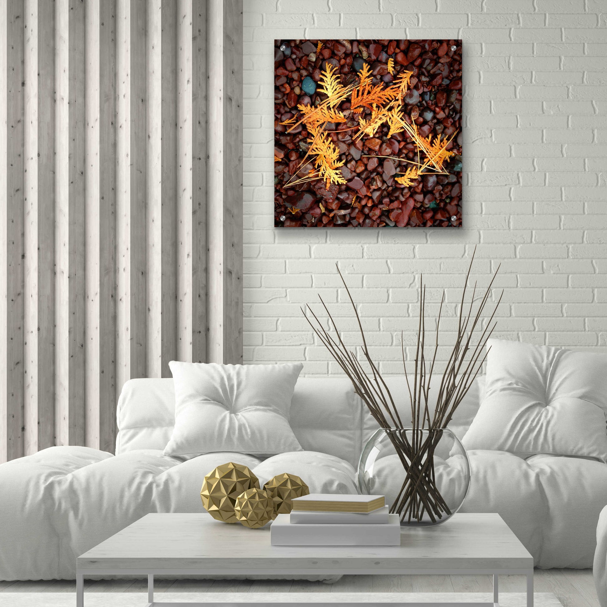 Epic Art 'Brown Pebbles with Cedar' by Jan Bell Acrylic Glass Wall Art,24x24