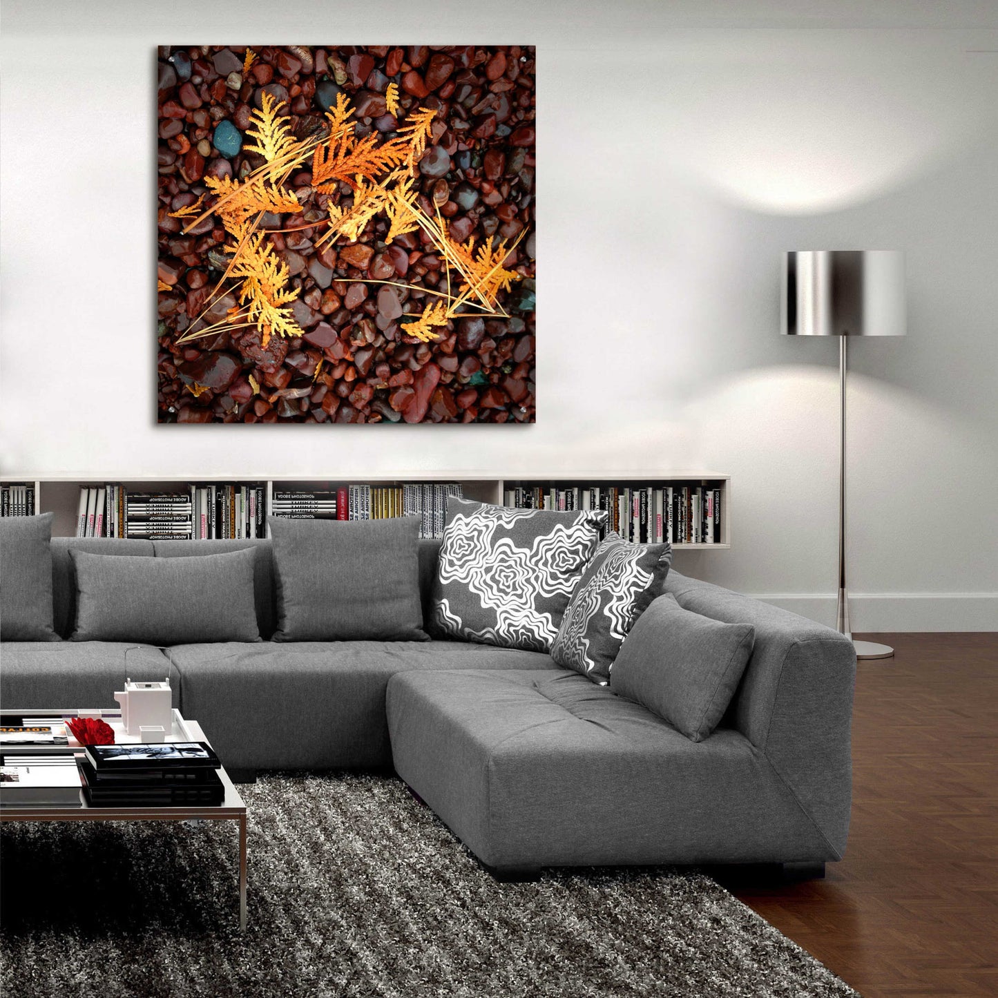 Epic Art 'Brown Pebbles with Cedar' by Jan Bell Acrylic Glass Wall Art,36x36