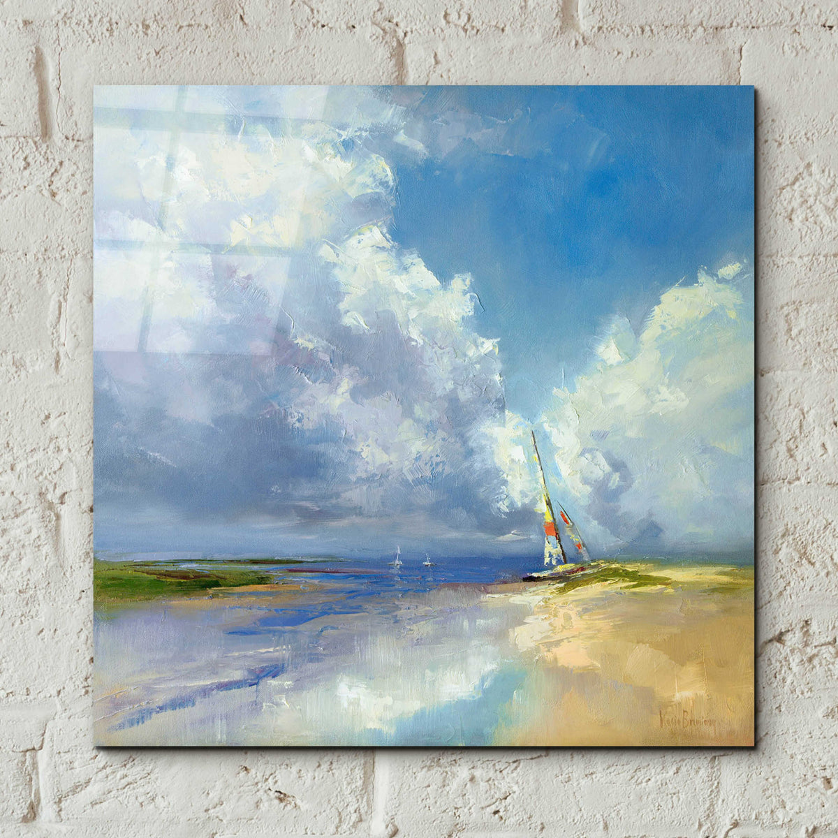 Epic Art 'Sailboat on a Sandy Beach' by Kasia Bruniany Acrylic Glass Wall Art,12x12