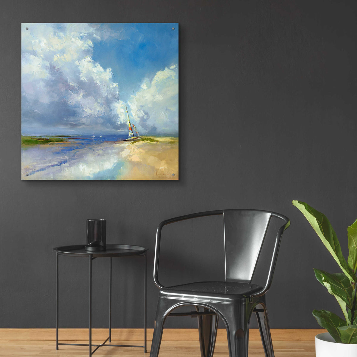 Epic Art 'Sailboat on a Sandy Beach' by Kasia Bruniany Acrylic Glass Wall Art,36x36