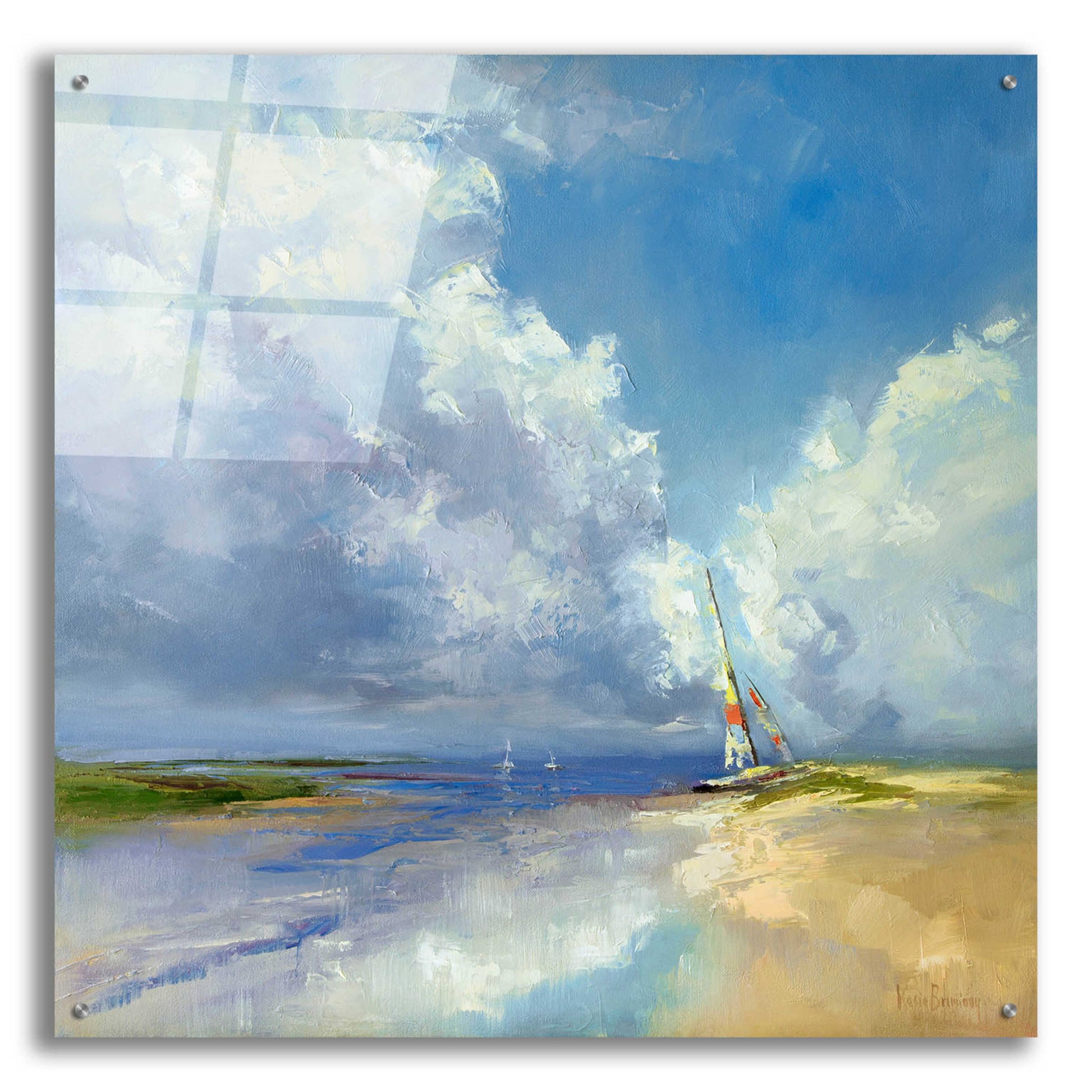 Epic Art 'Sailboat on a Sandy Beach' by Kasia Bruniany Acrylic Glass Wall Art,36x36