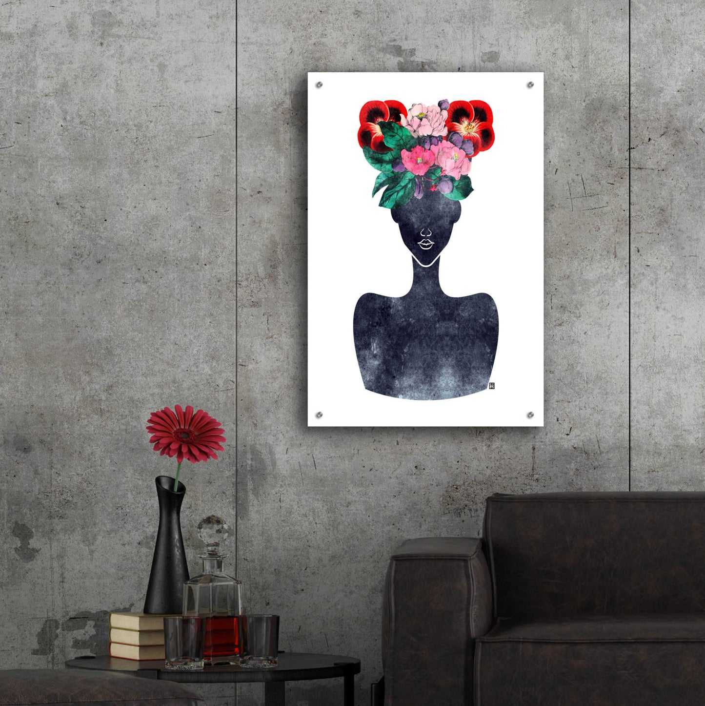 Epic Art 'Flower Crown Silhouette II' by Tabitha Brown Acrylic Glass Wall Art,24x36