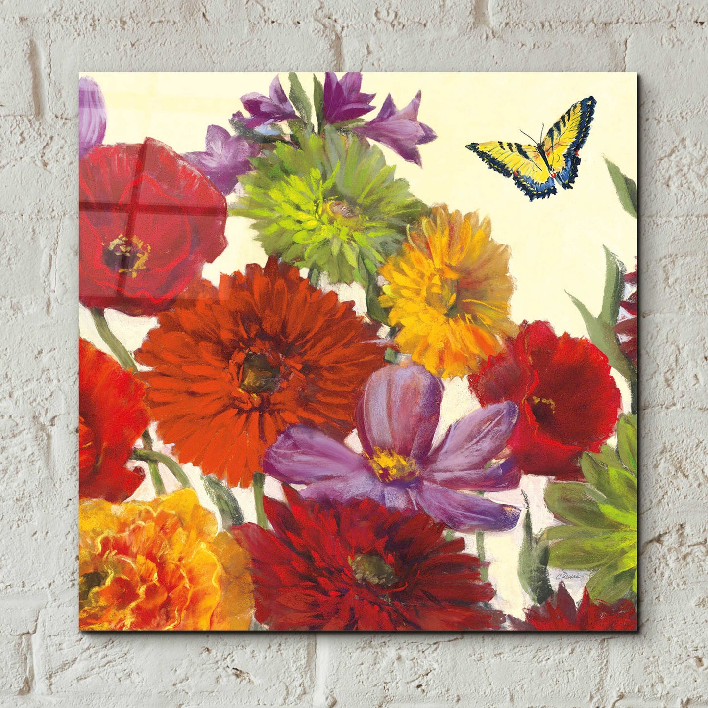 Epic Art 'Butterfly Flower Scatter II' by Carol Rowan, Acrylic Glass Wall Art,12x12