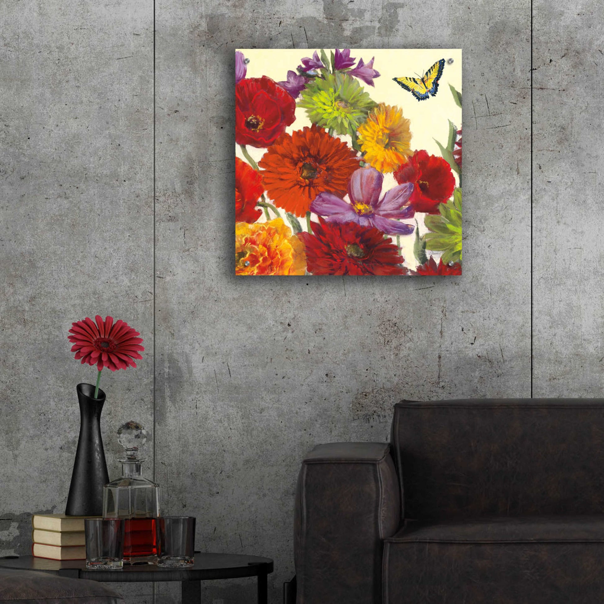 Epic Art 'Butterfly Flower Scatter II' by Carol Rowan, Acrylic Glass Wall Art,24x24