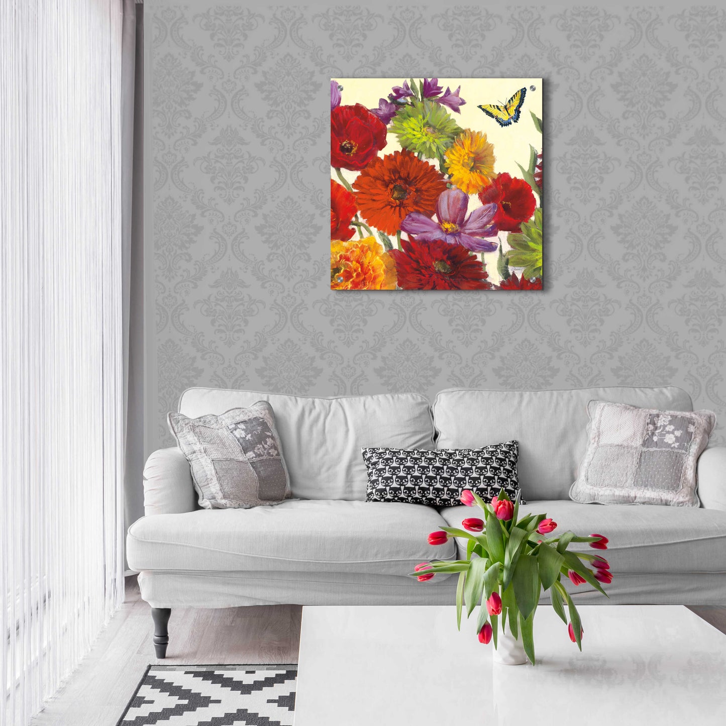 Epic Art 'Butterfly Flower Scatter II' by Carol Rowan, Acrylic Glass Wall Art,24x24