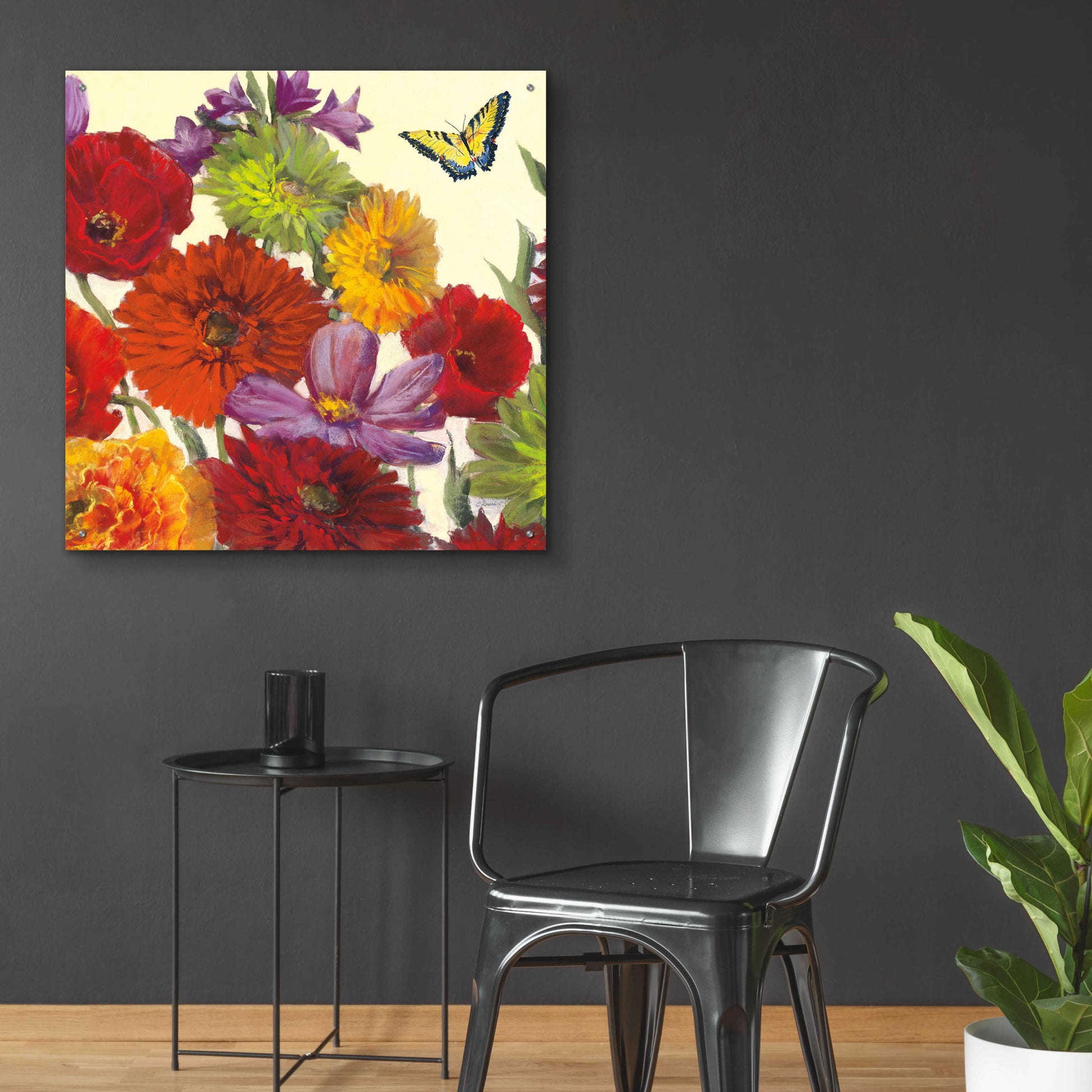 Epic Art 'Butterfly Flower Scatter II' by Carol Rowan, Acrylic Glass Wall Art,36x36