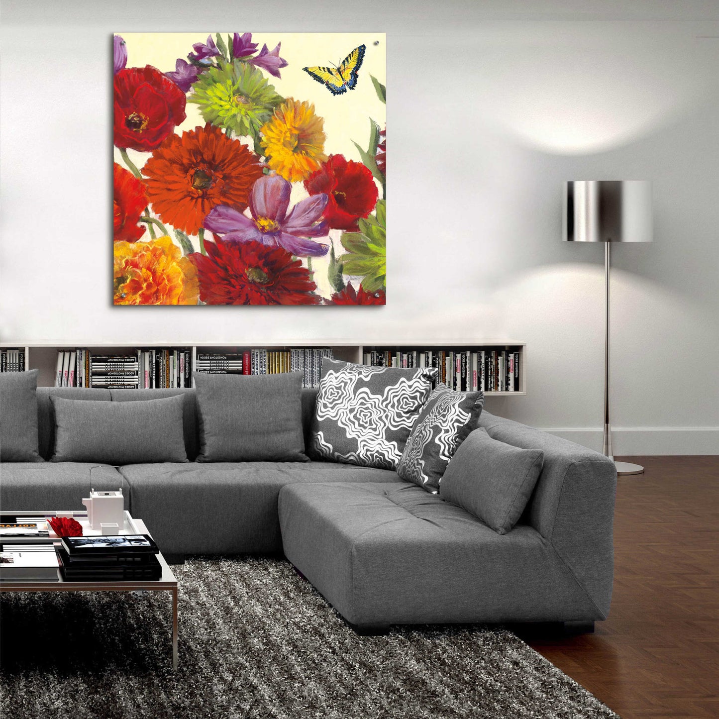 Epic Art 'Butterfly Flower Scatter II' by Carol Rowan, Acrylic Glass Wall Art,36x36