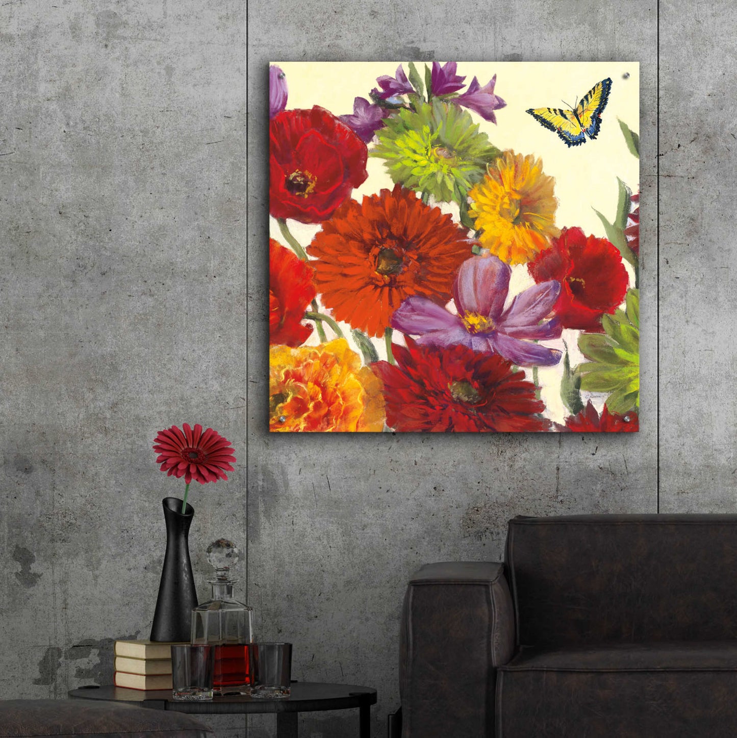 Epic Art 'Butterfly Flower Scatter II' by Carol Rowan, Acrylic Glass Wall Art,36x36