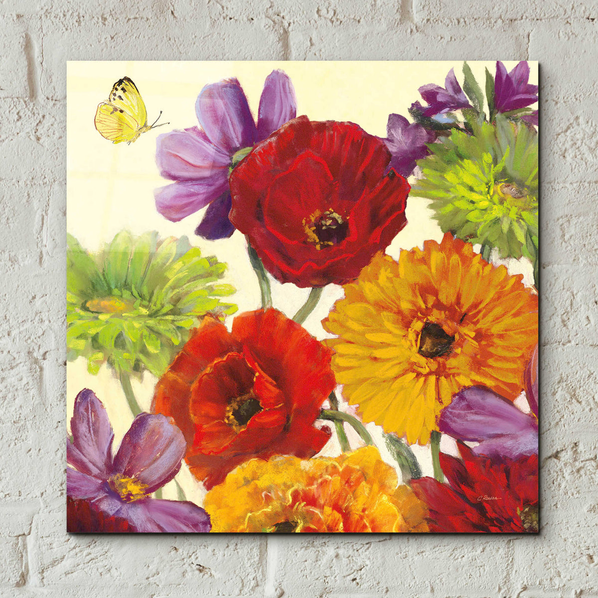 Butterfly Flower Scatter III by Carol Rowan - 12x12 acrylic wall art in a room