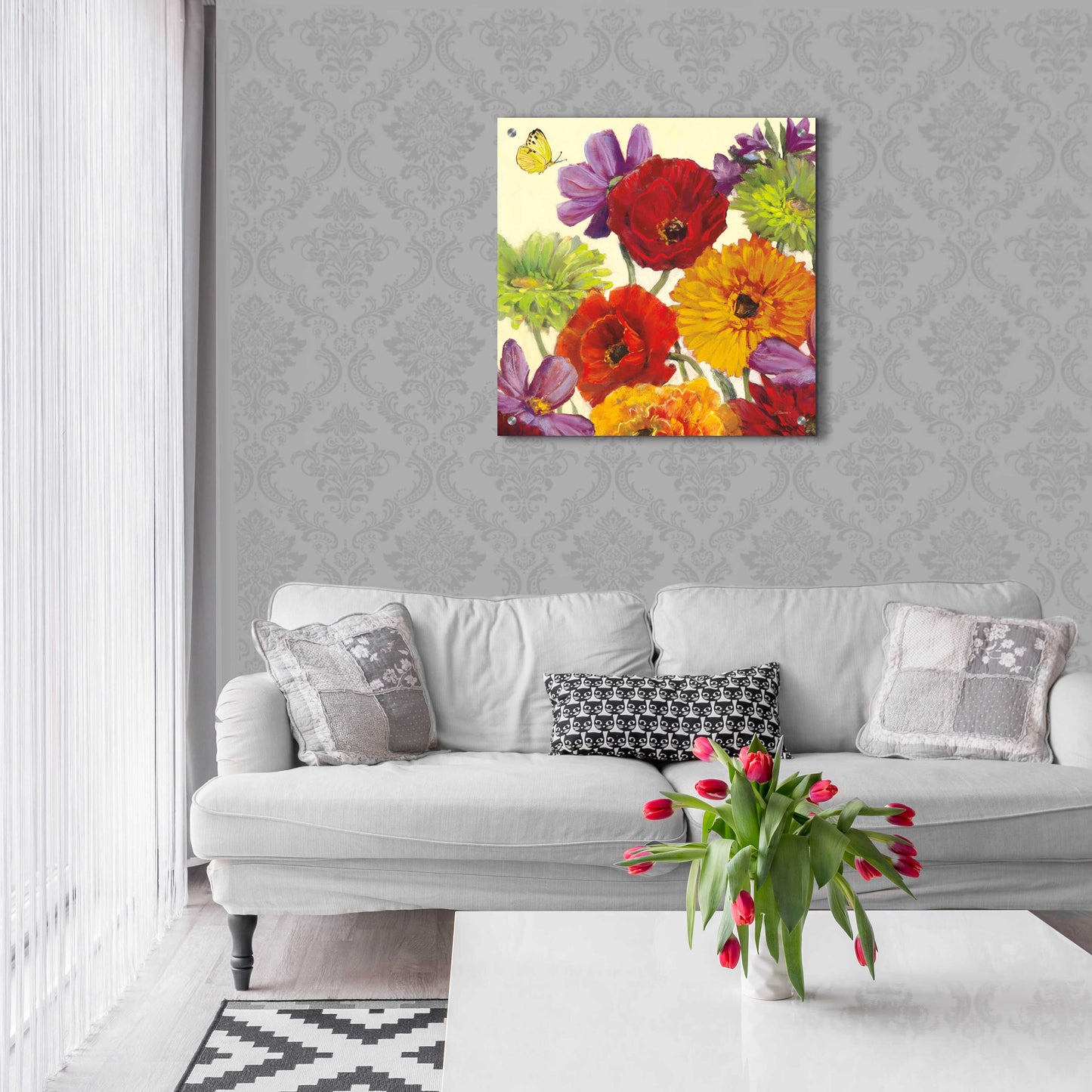 Epic Art 'Butterfly Flower Scatter III' by Carol Rowan, Acrylic Glass Wall Art,24x24