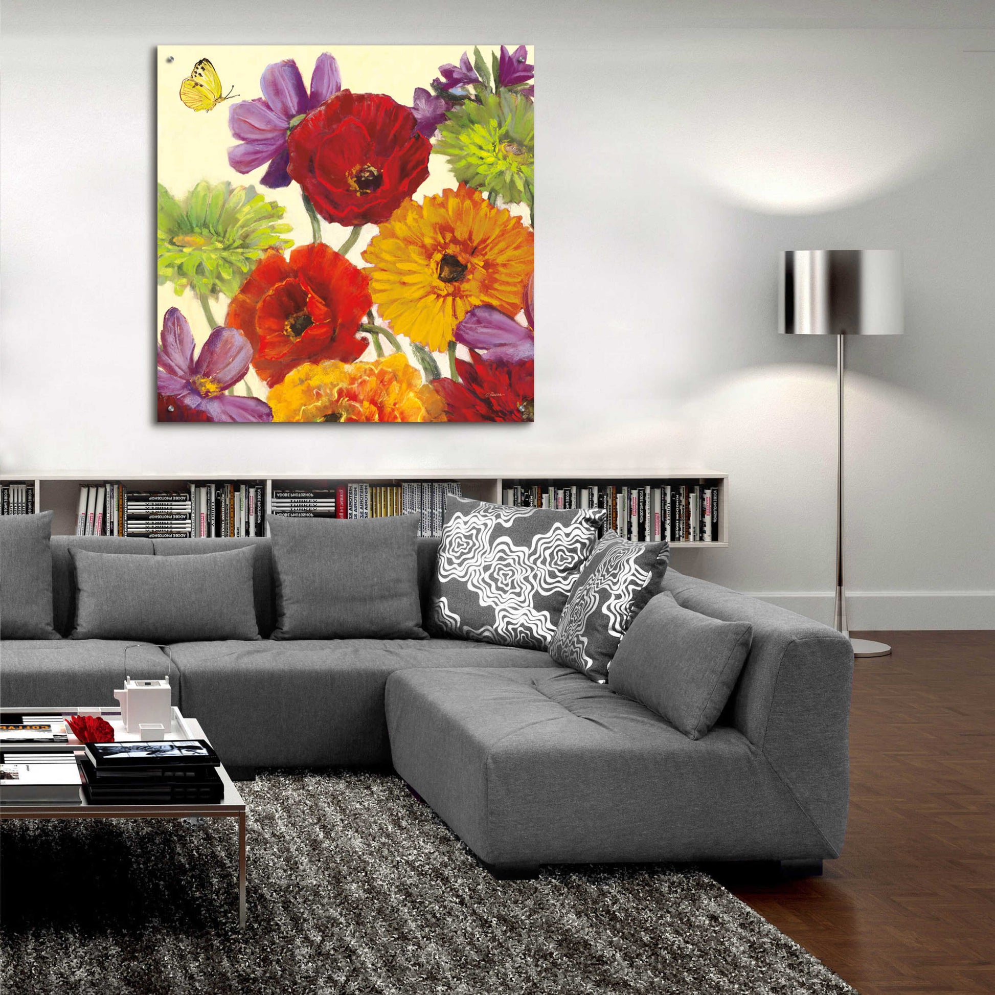 Epic Art 'Butterfly Flower Scatter III' by Carol Rowan, Acrylic Glass Wall Art,36x36