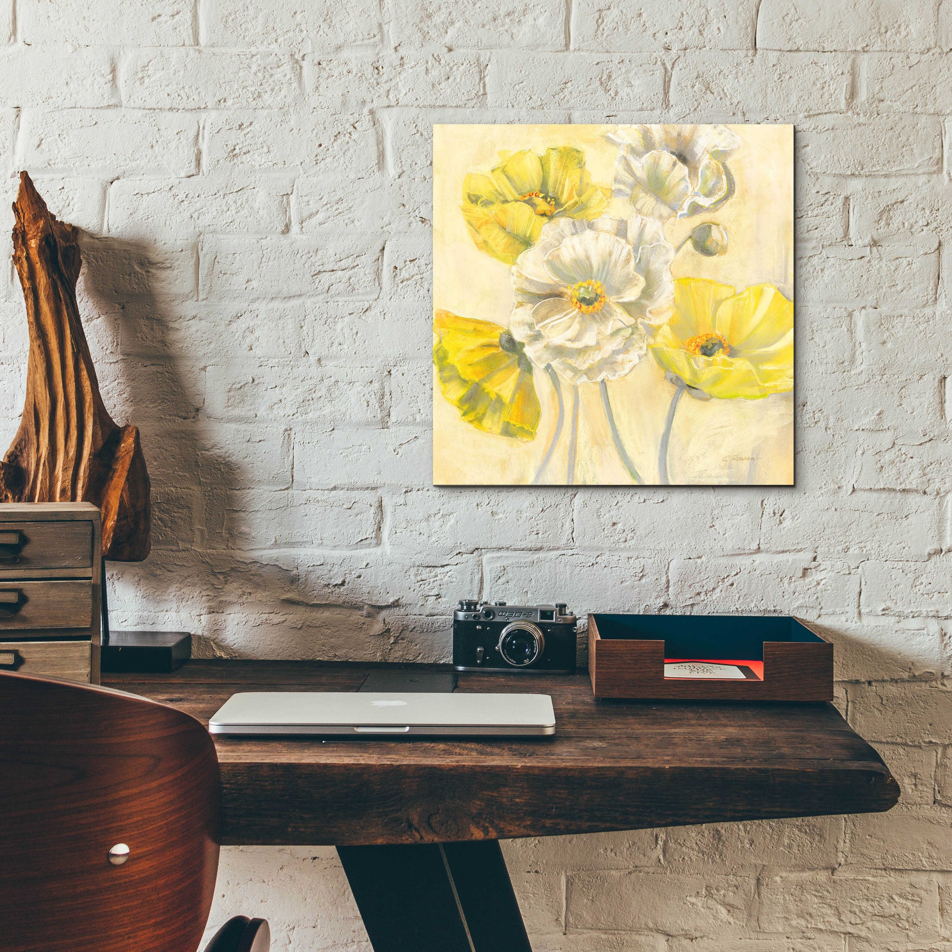 Epic Art 'Gold And White Contemporary Poppies I' by Carol Rowan, Acrylic Glass Wall Art,12x12