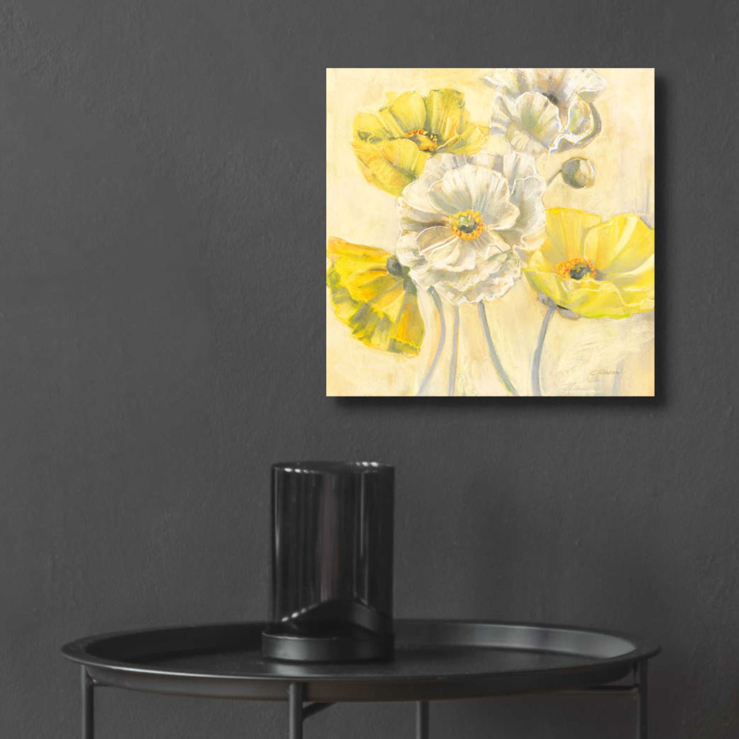 Epic Art 'Gold And White Contemporary Poppies I' by Carol Rowan, Acrylic Glass Wall Art,12x12