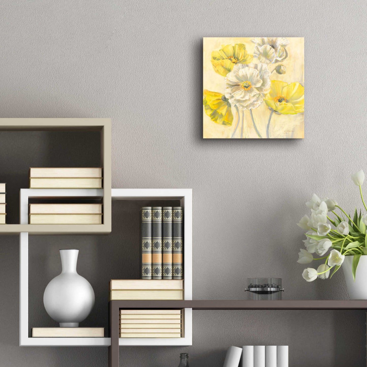 Epic Art 'Gold And White Contemporary Poppies I' by Carol Rowan, Acrylic Glass Wall Art,12x12