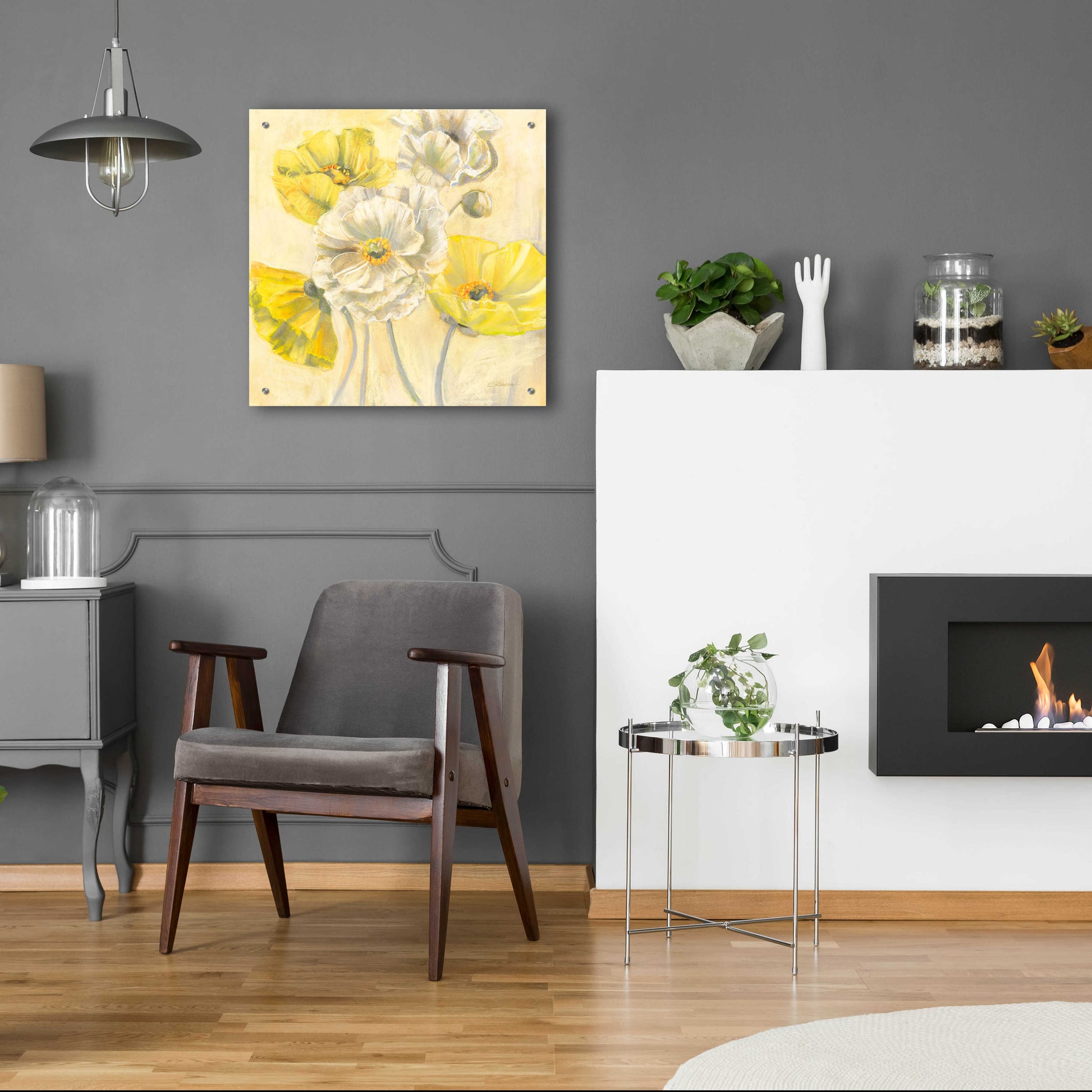 Epic Art 'Gold And White Contemporary Poppies I' by Carol Rowan, Acrylic Glass Wall Art,24x24