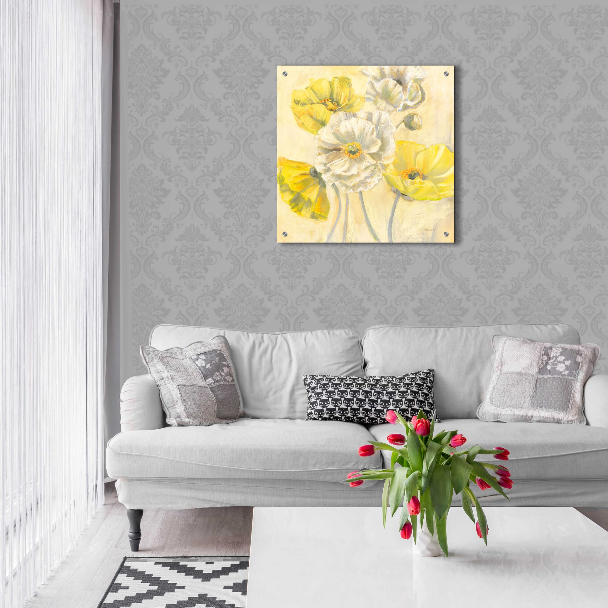 Epic Art 'Gold And White Contemporary Poppies I' by Carol Rowan, Acrylic Glass Wall Art,24x24